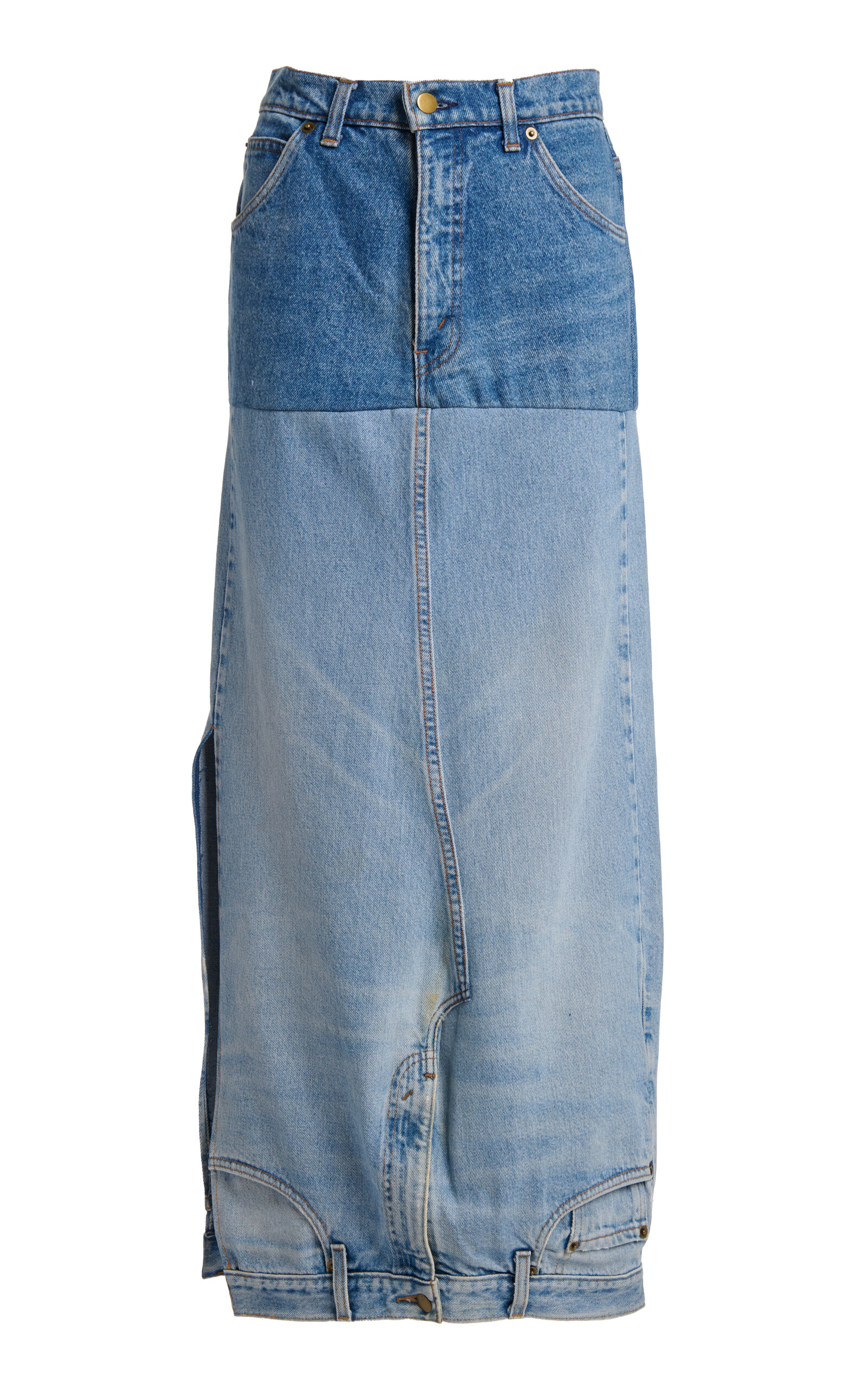 A.w.a.k.e. Recycled Denim Mirror Effect Midi Skirt In Blue