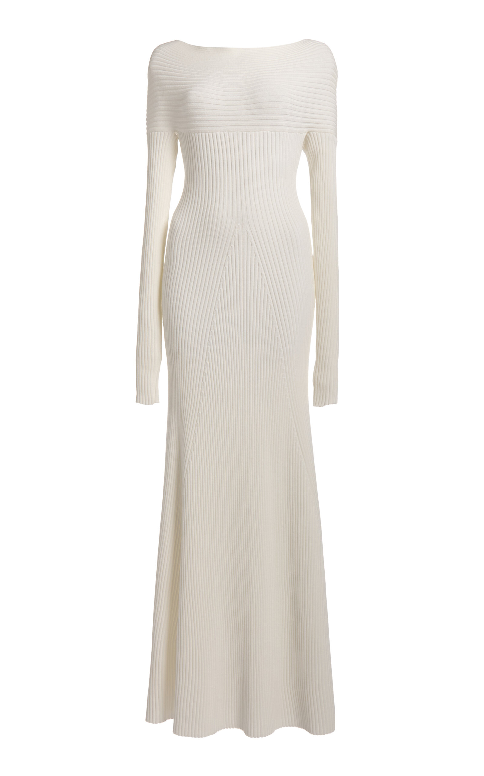 A.w.a.k.e. Off-the-shoulder Knit Maxi Dress In Ivory