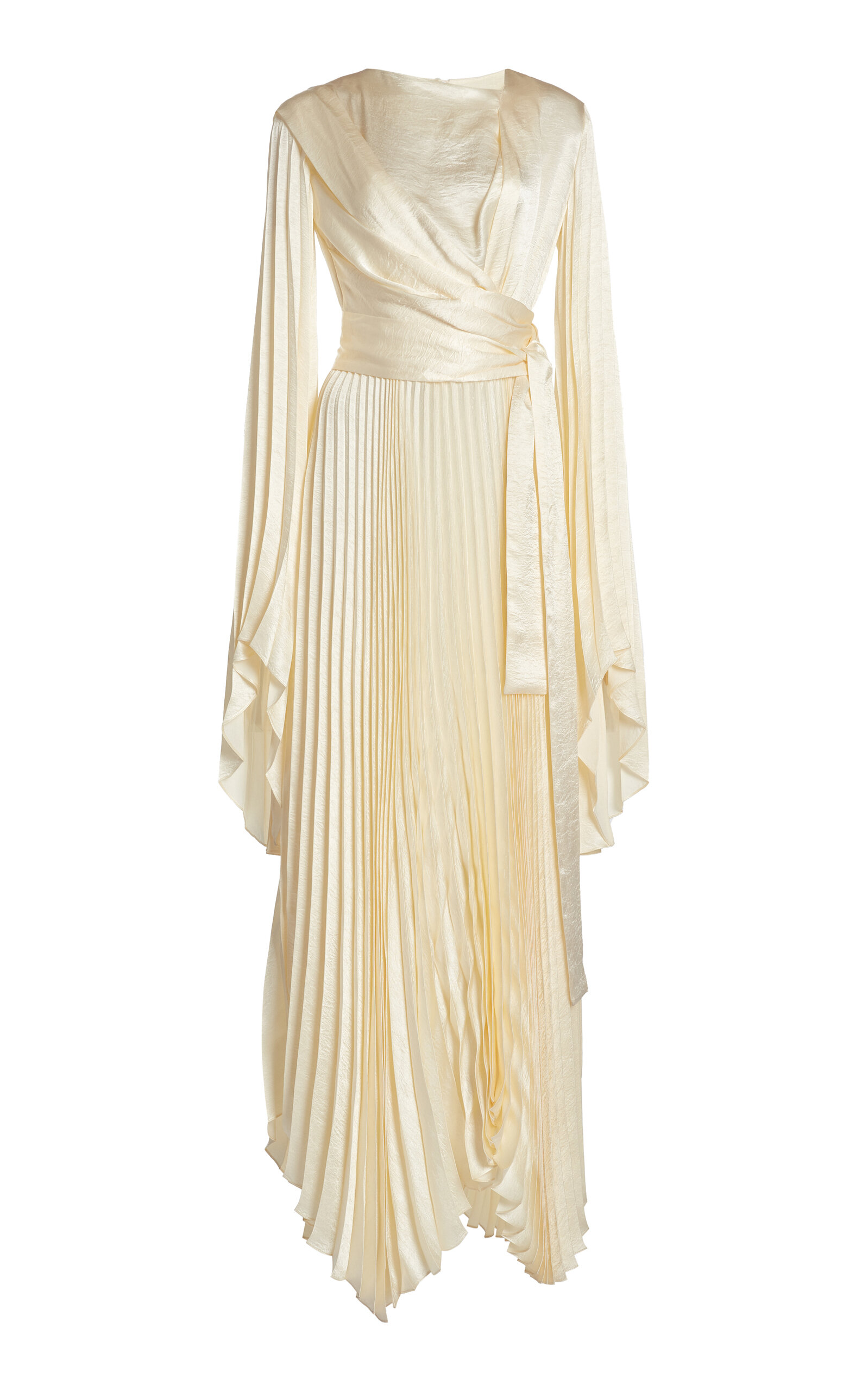 A.w.a.k.e. Satin Pleated Dress In Ivory