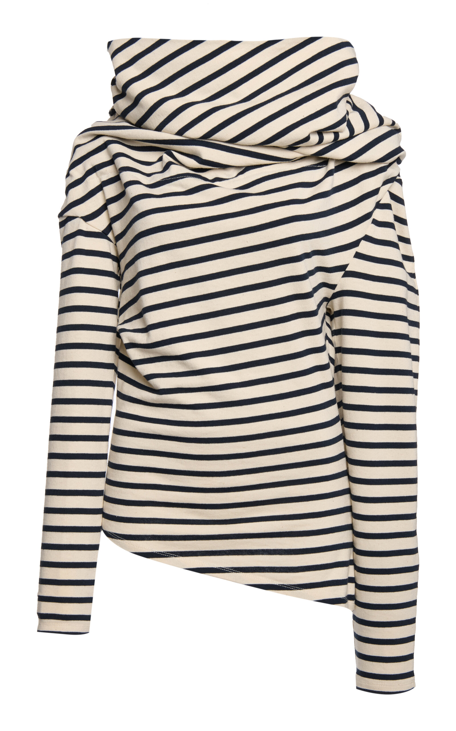 Striped Cotton Jersey Cowl-Neck Top