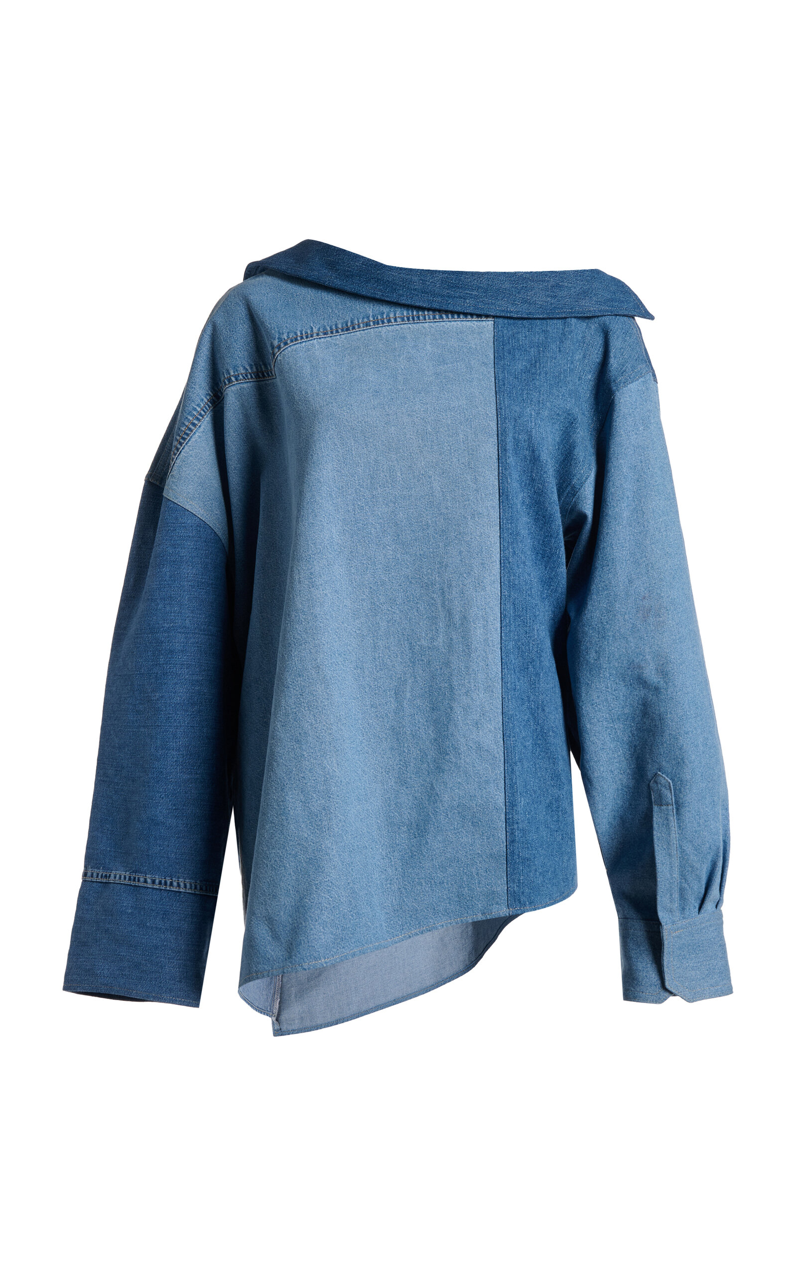 A.w.a.k.e. Upcycled Denim Off-the-shoulder Top In Blue