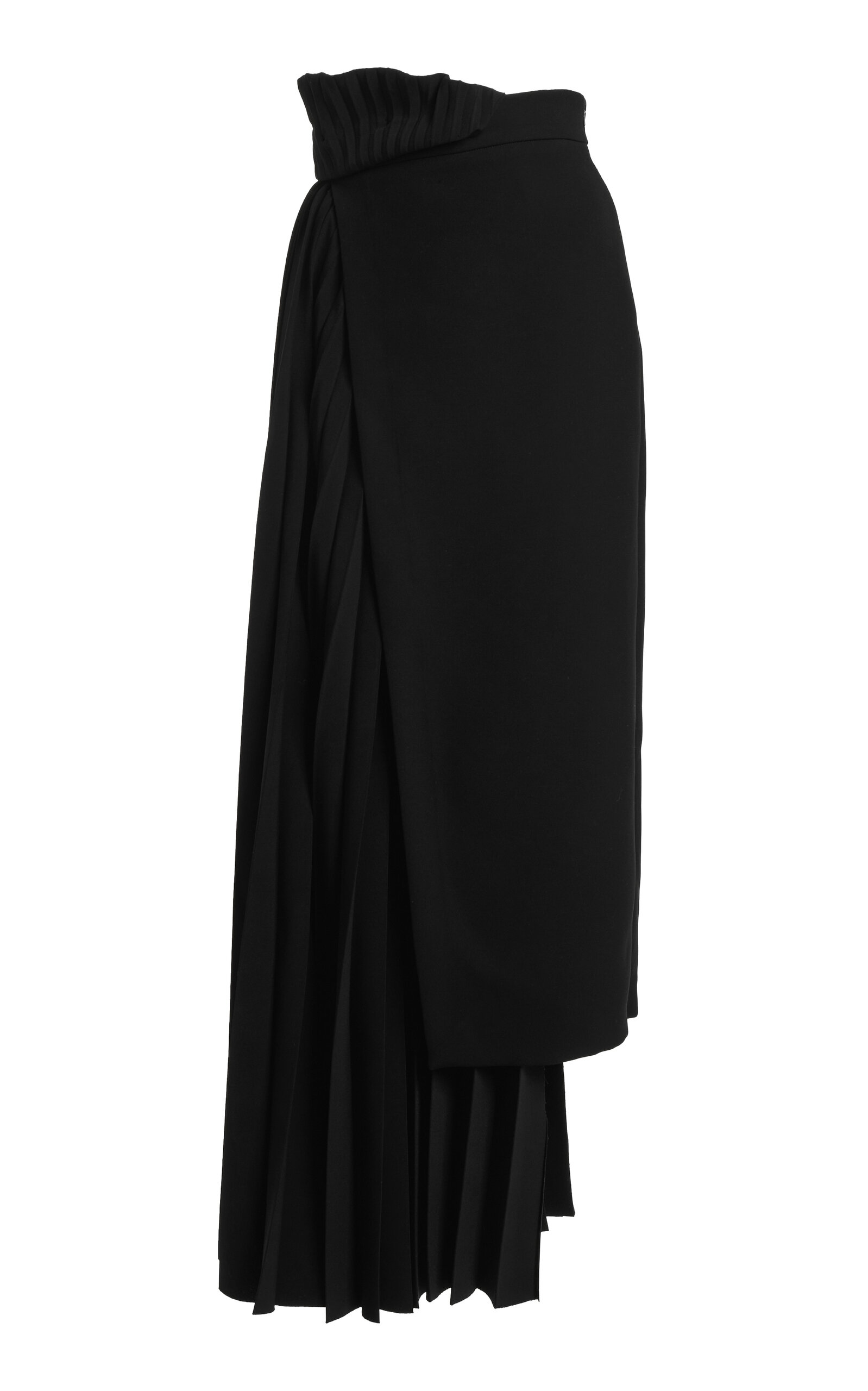 A.W.A.K.E. MODE Asymmetrical Pleated Midi Skirt - Black