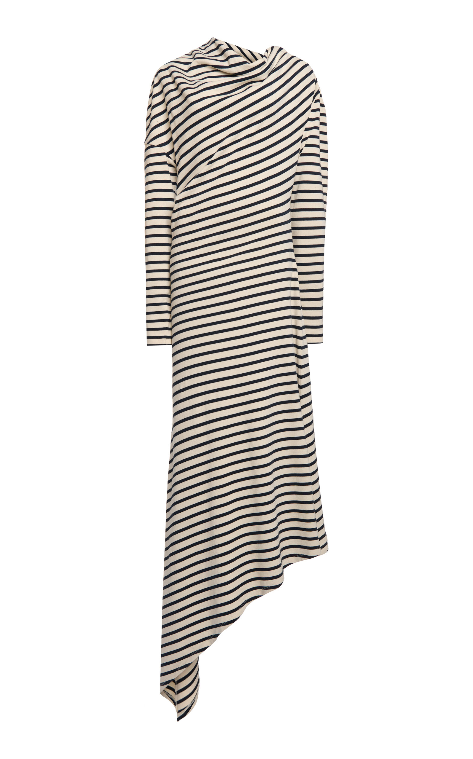 A.w.a.k.e. Organic Cotton Off-the-shoulder Asymmetrical Maxi Dress In Black,white