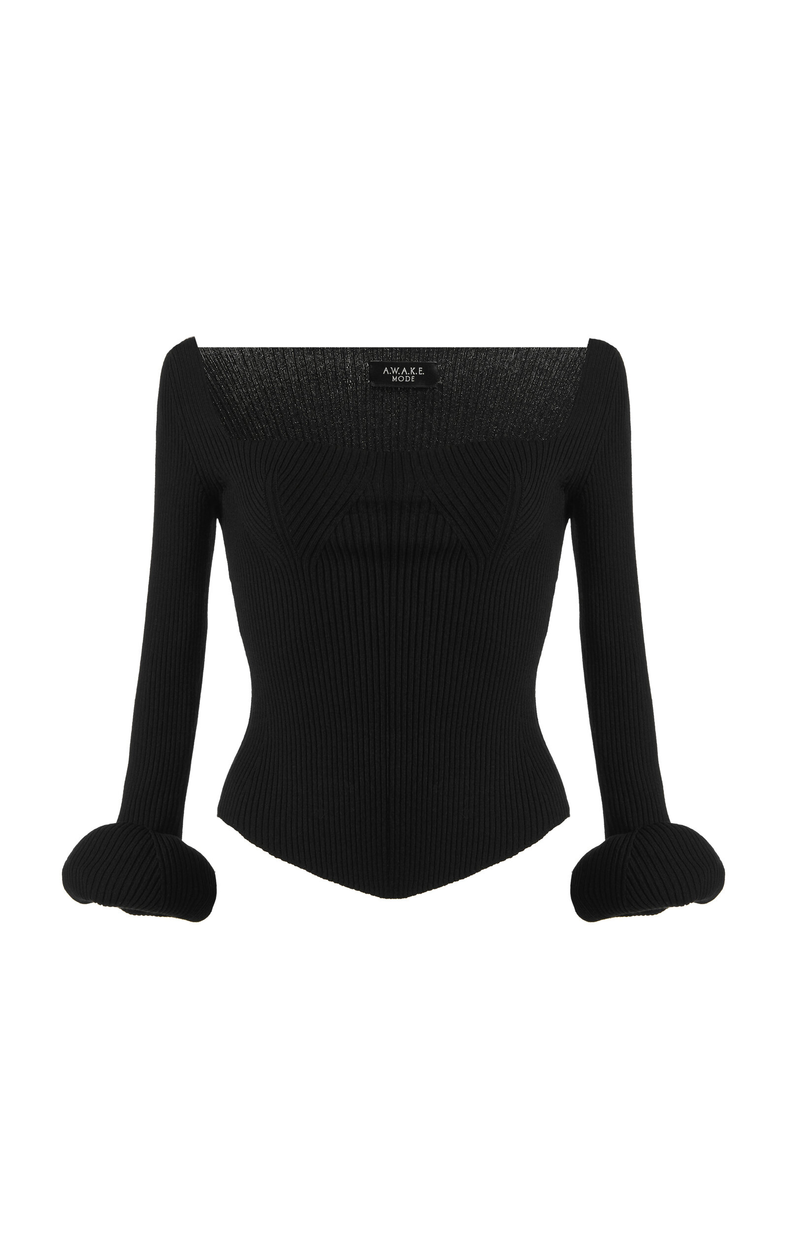 A.w.a.k.e. Off-the-shoulder Deep Square Décolleté Knit Top In Black