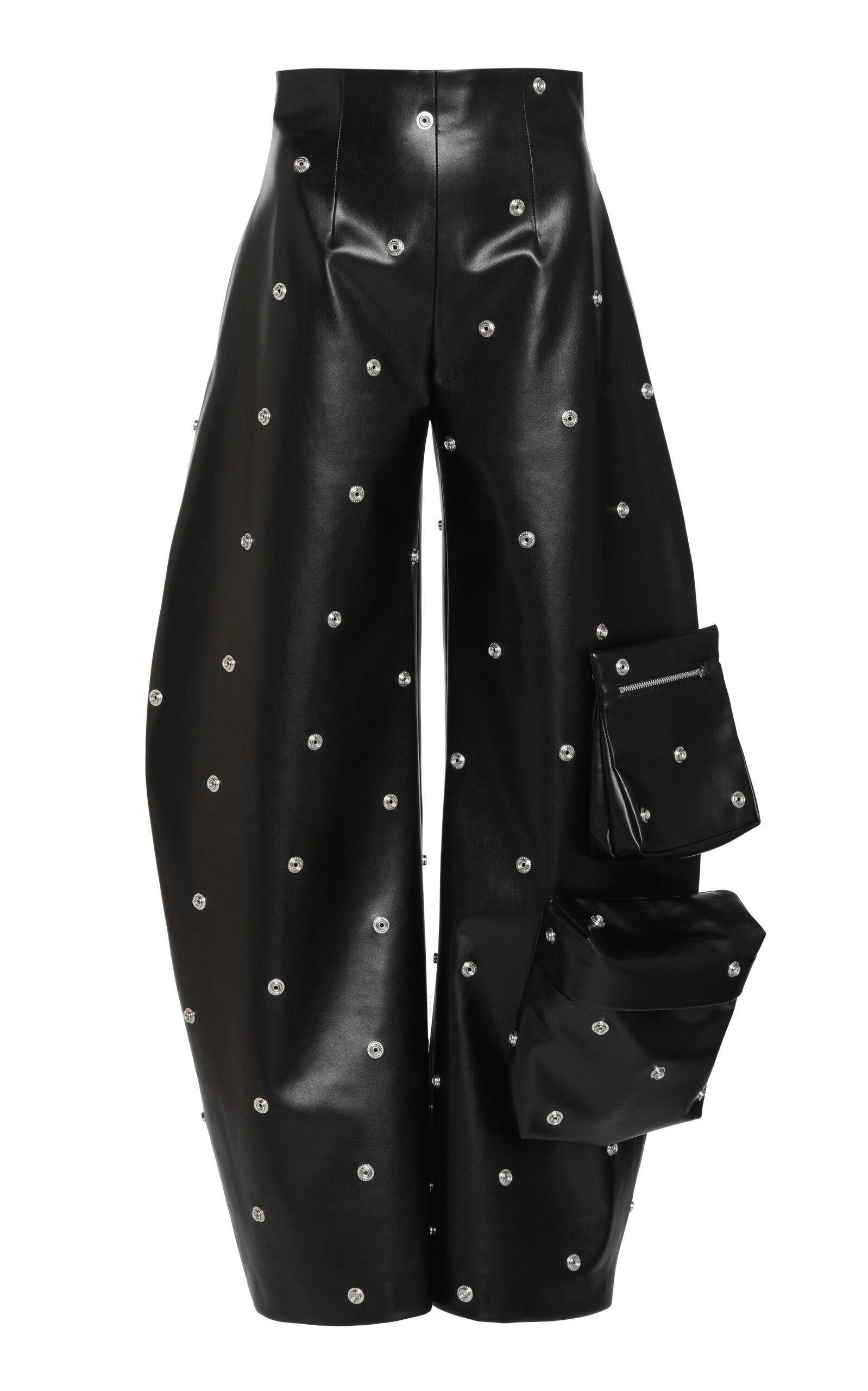 A.w.a.k.e. Faux Leather Studded Flared Leg Trousers In Black