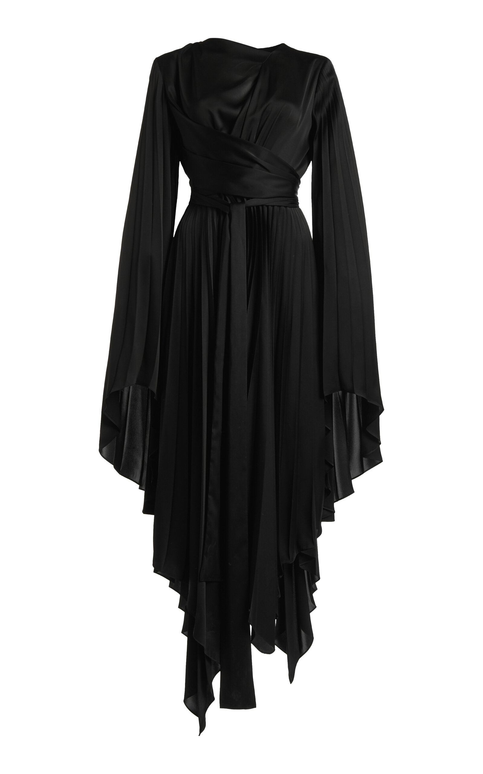 A.w.a.k.e. Pleated Wrap Midi Dress In Black