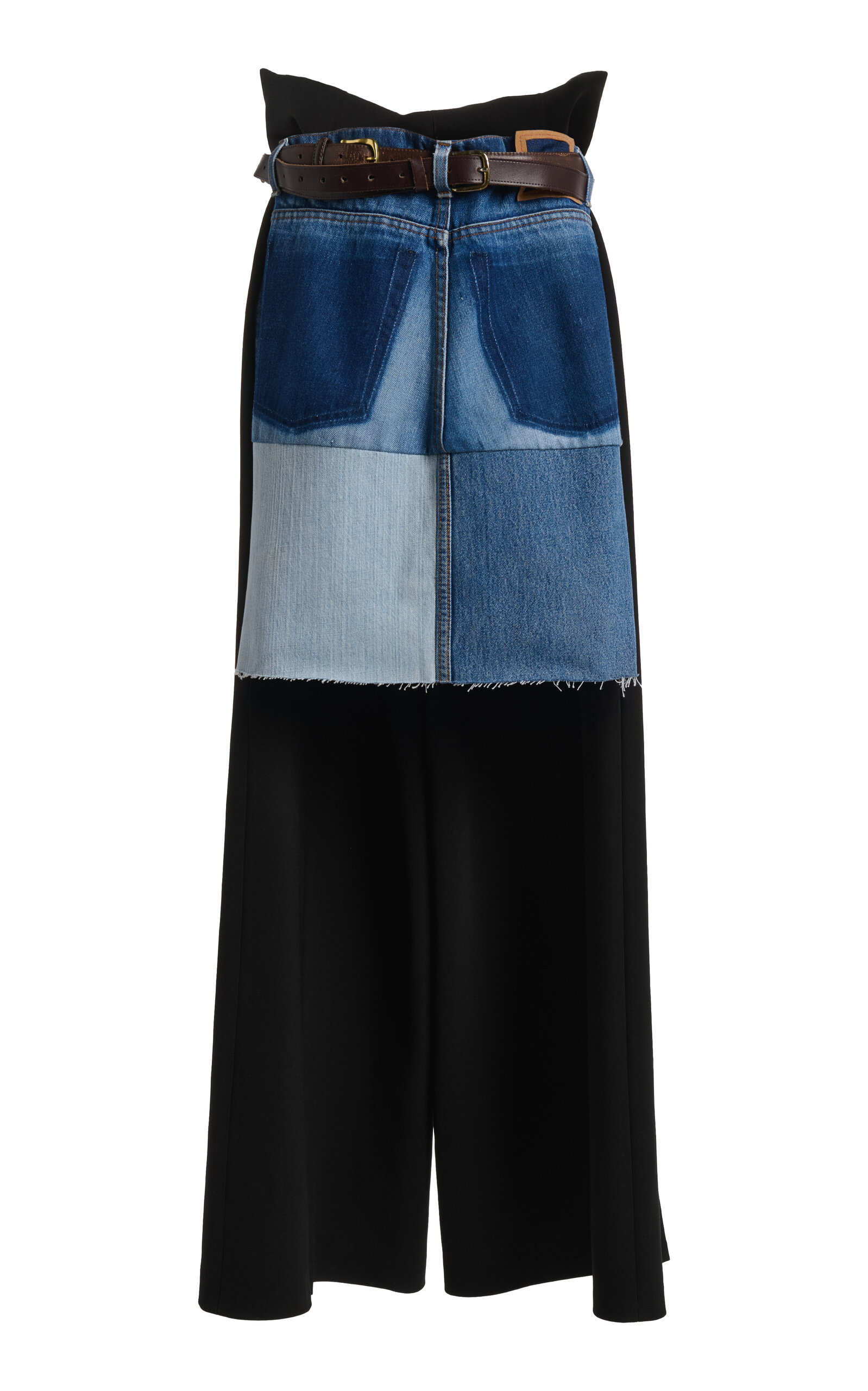 Upcycled Denim Midi Skirt With Pant Detail