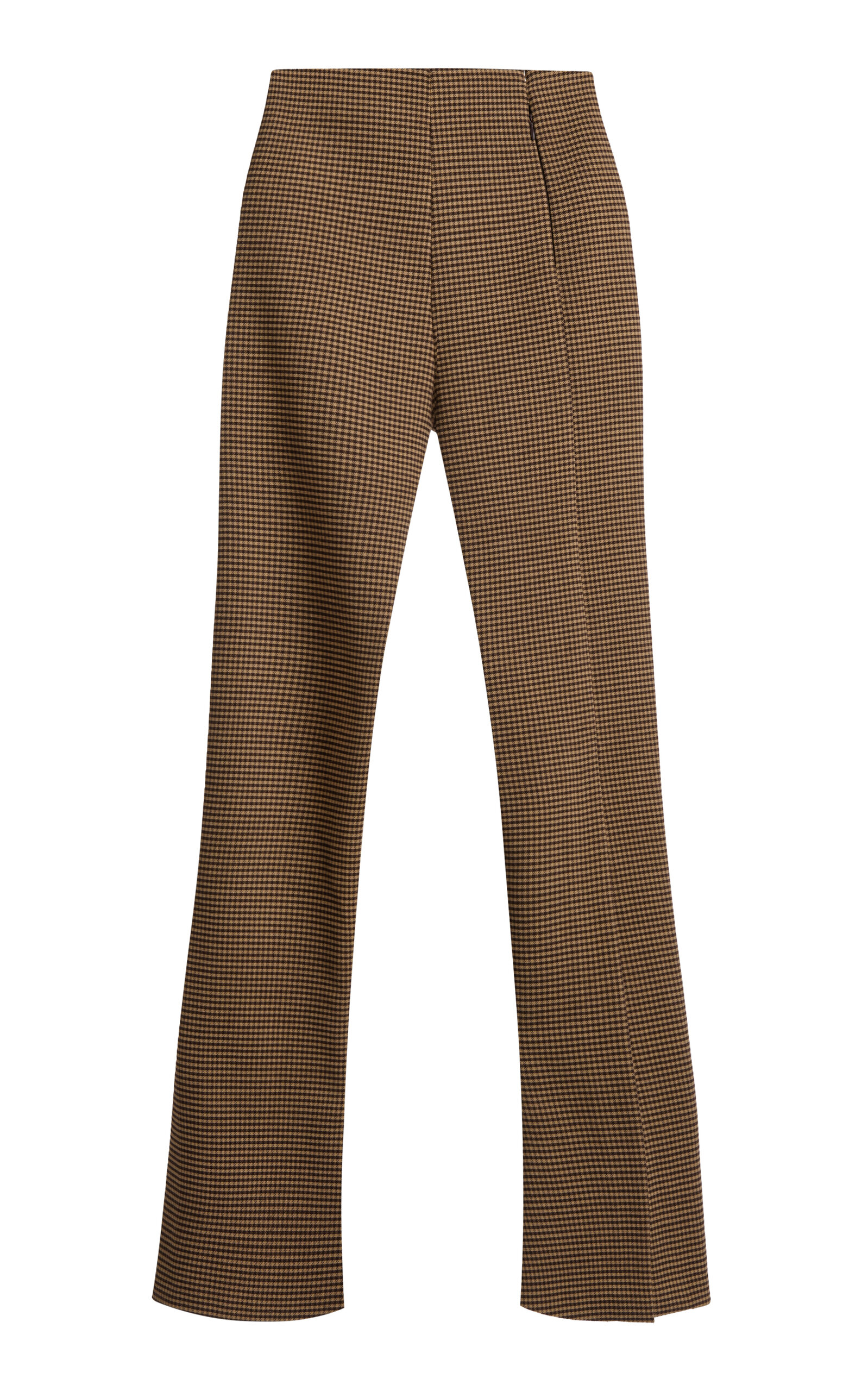 A.w.a.k.e. Gingham Slit-detailed Skinny Flared Pants In Brown