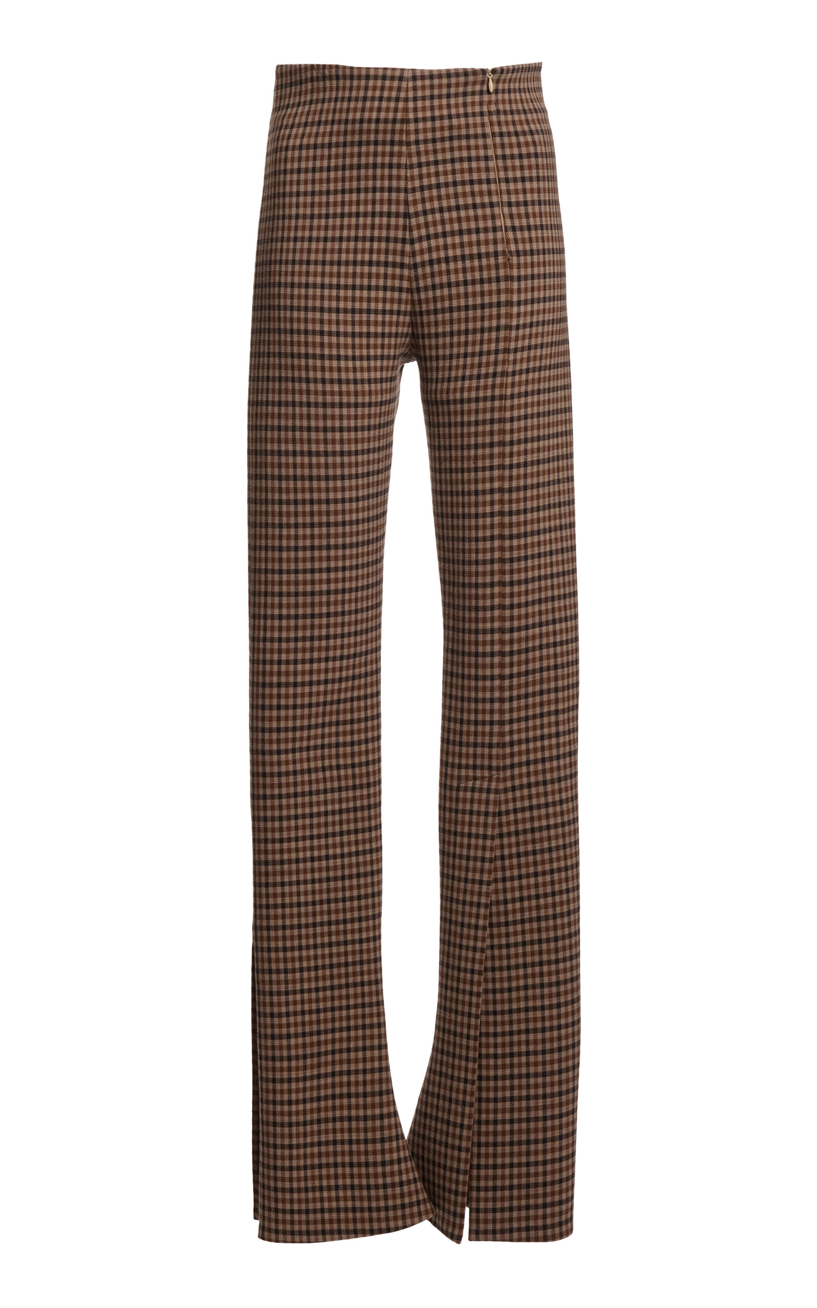 A.w.a.k.e. Gingham Slit-detailed Skinny Flared Pants In Brown