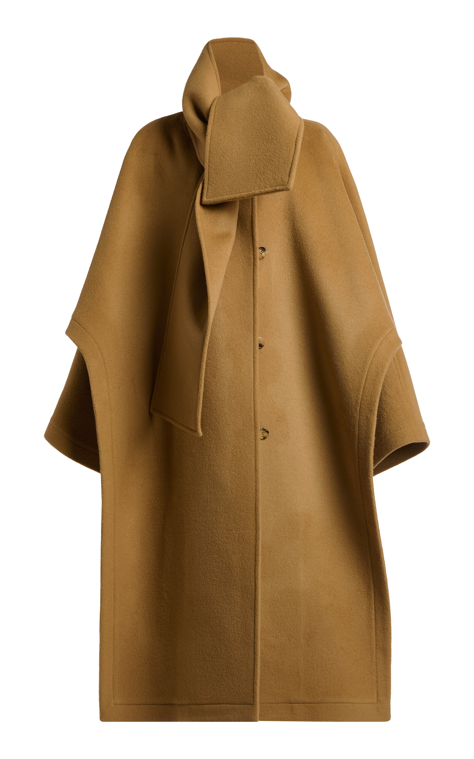 A.w.a.k.e. Wool Poncho Scarf detailed Wrap Coat In Neutral ModeSens