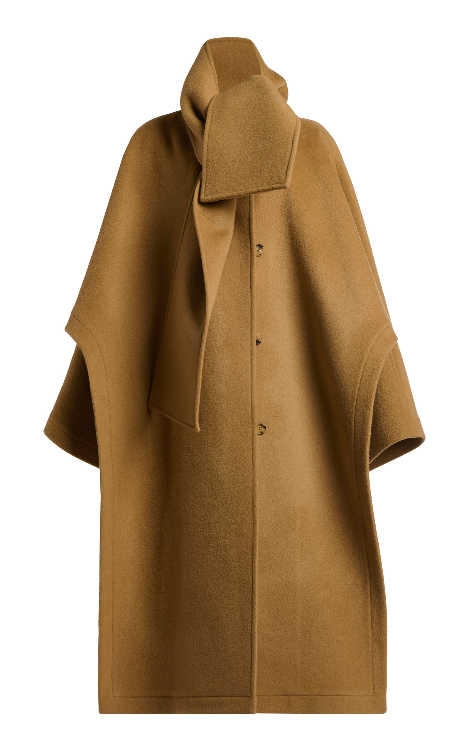 A.w.a.k.e. Wool Poncho Scarf-detailed Wrap Coat In Neutral