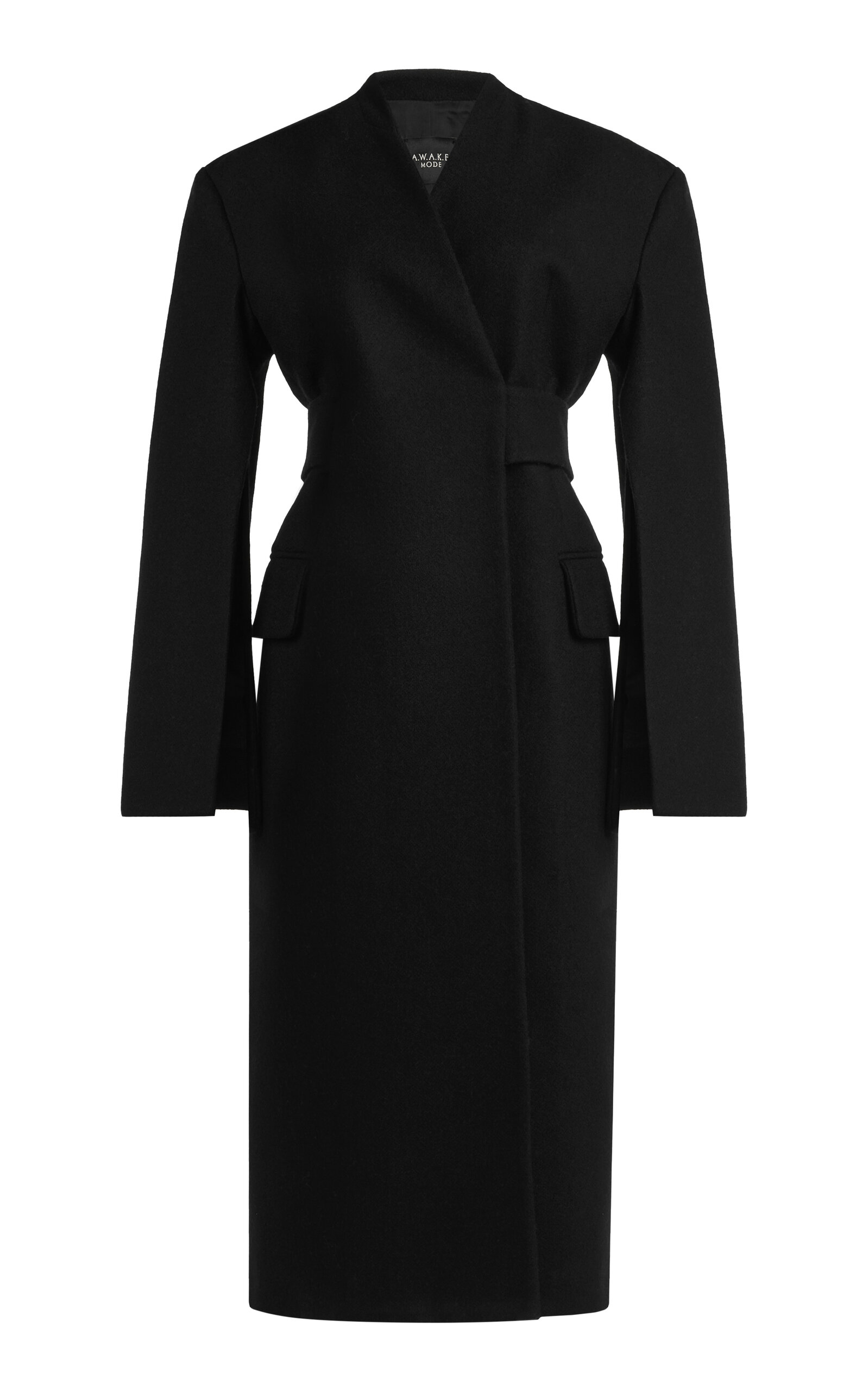 A.w.a.k.e. Wool Belted Wrap Coat In Black
