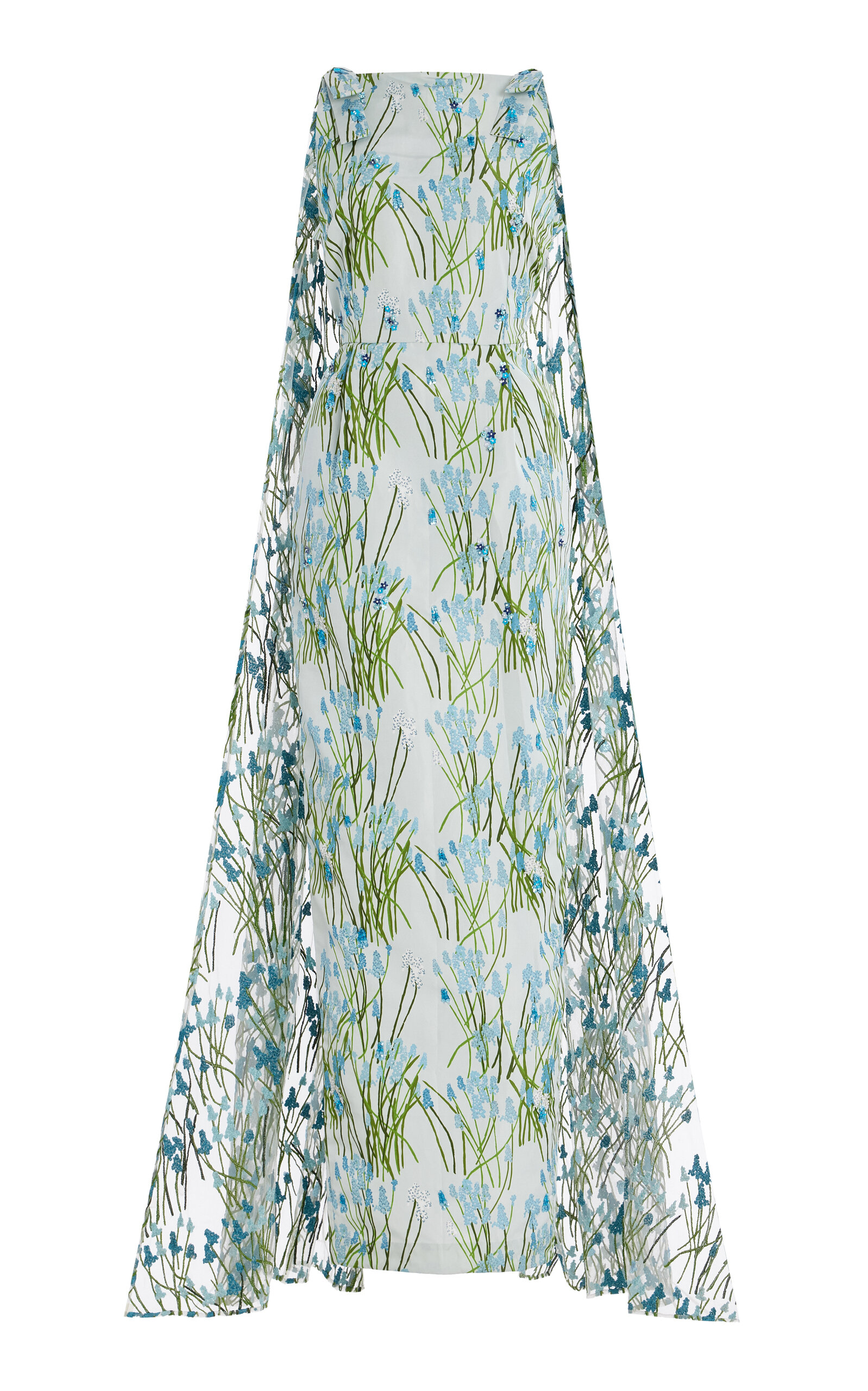 Bernadette Charlene Embroidered Crepe Maxi Dress In Blue
