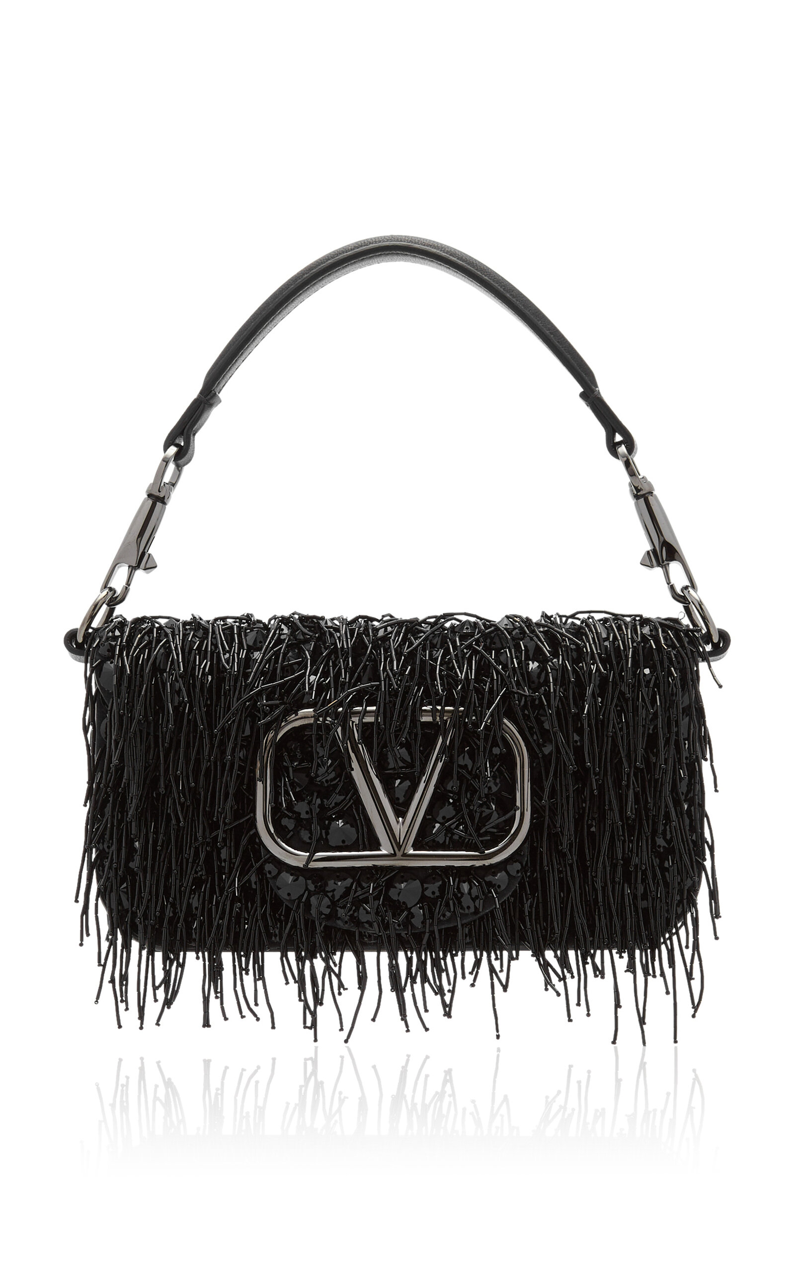 Valentino Garavani Loco'Fringes Small Leather Shoulder Bag - Black - OS