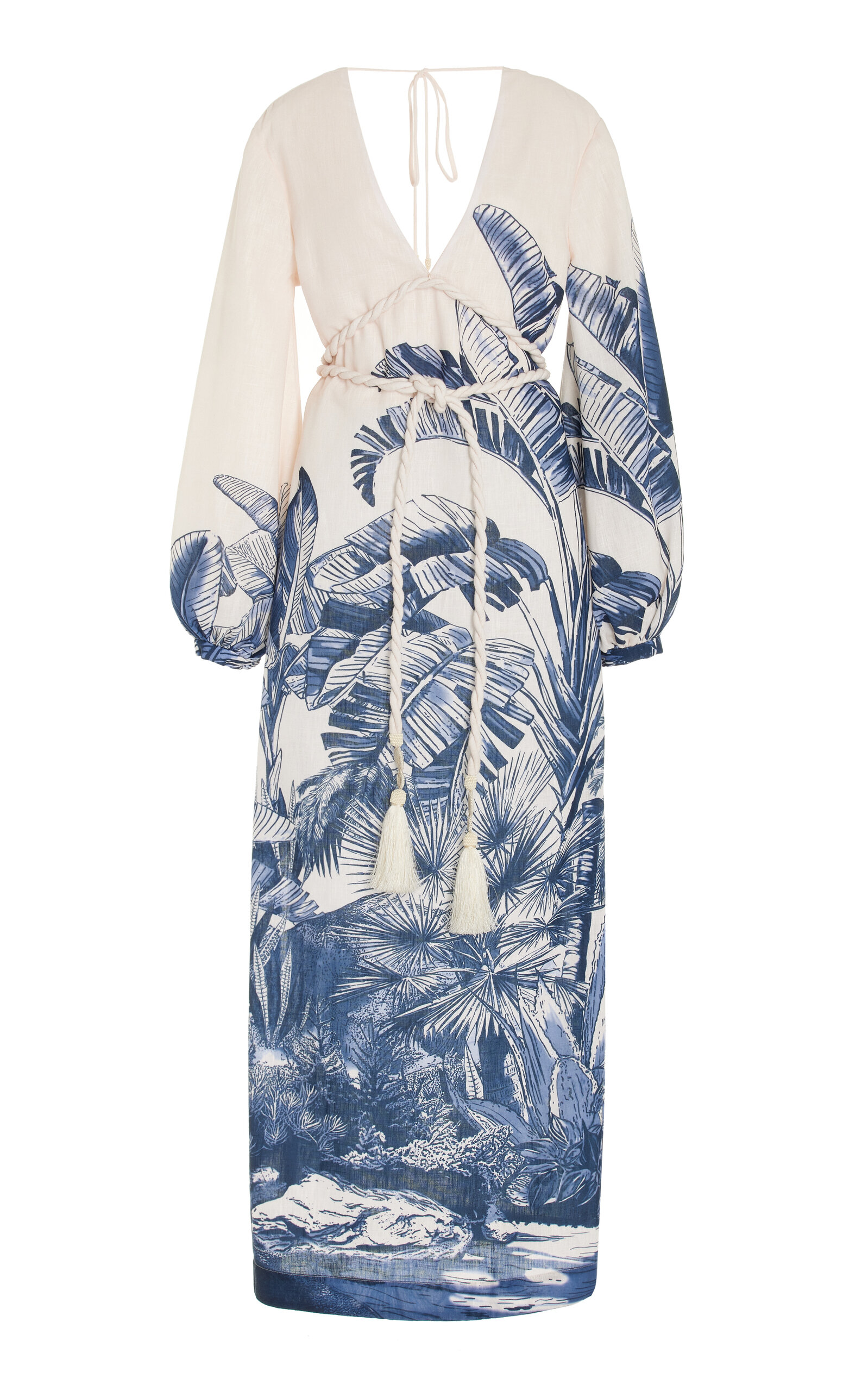 Shop Andres Otalora Exclusive Playa Blanca Braid-detailed Linen Maxi Dress In Blue