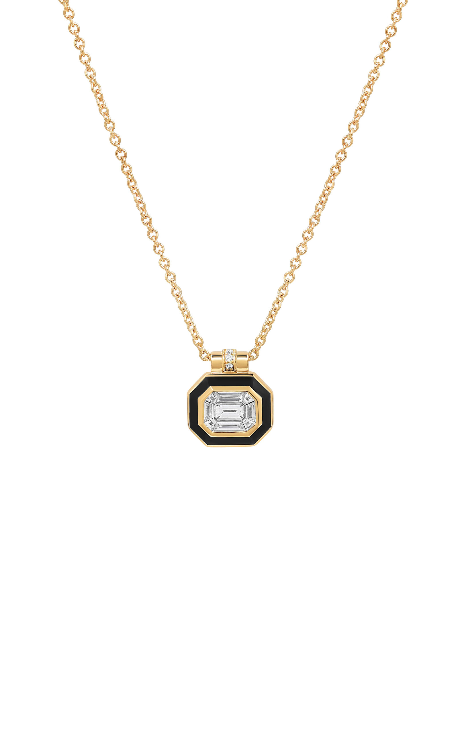 Shop State Property Cabot Minor 18k Yellow Gold; Diamond And Enamel Necklace In Black