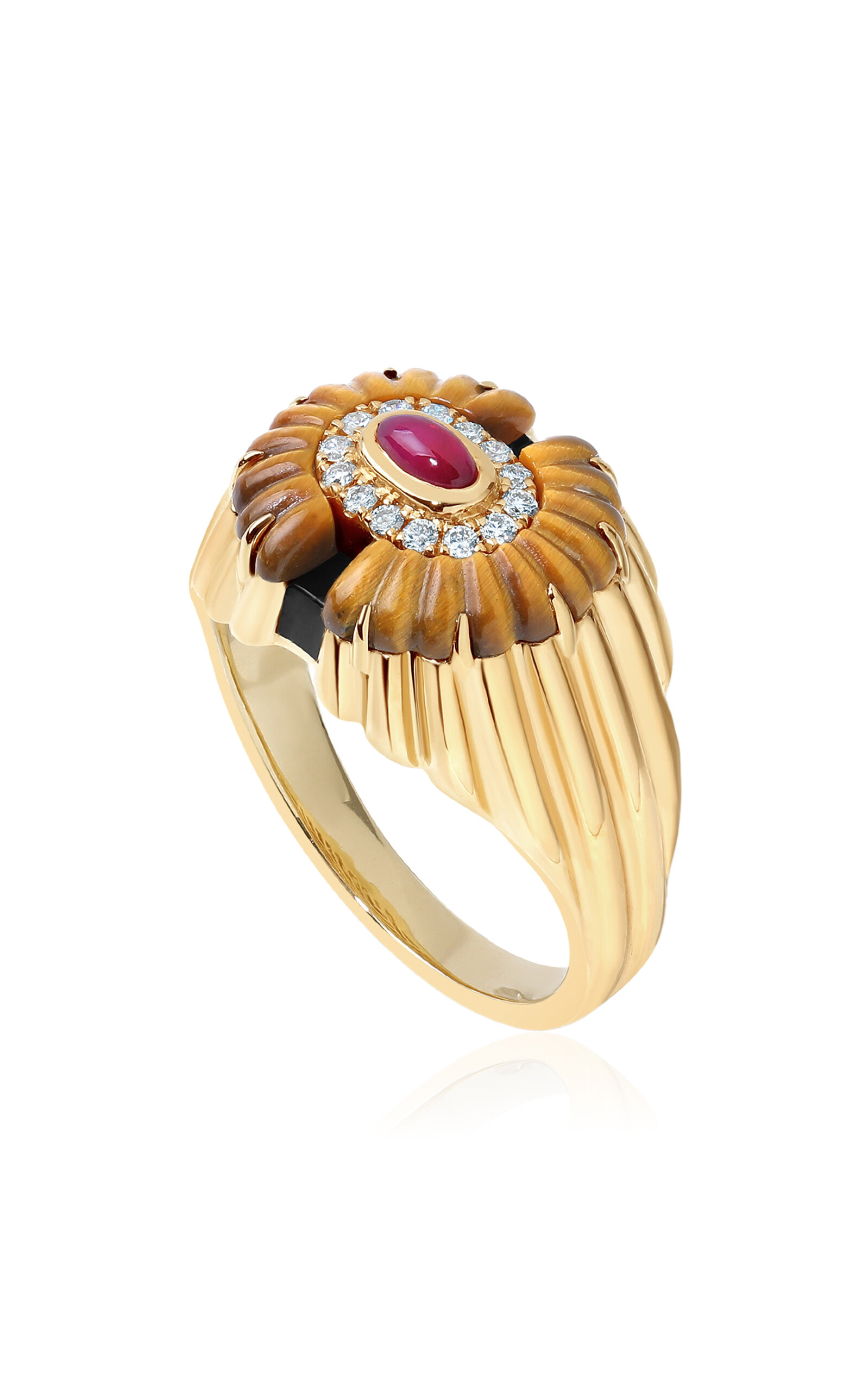State Property Alara Tigerlily 18K Yellow Gold Multi-Stone Signet Ring - Brown - US 6.5 - Moda Operandi