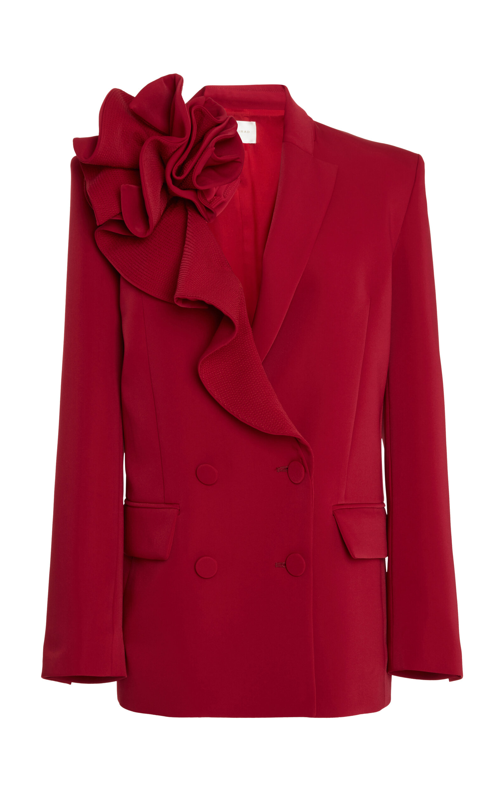 Zuhair Murad Flower-detailed Cady Double-breasted Blazer In Red