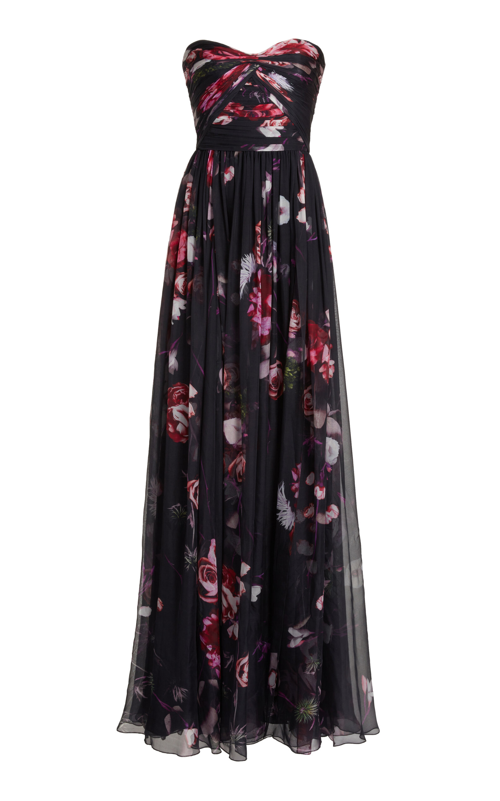 Zuhair Murad Printed Silk Chiffon Strapless Maxi Dress In Floral