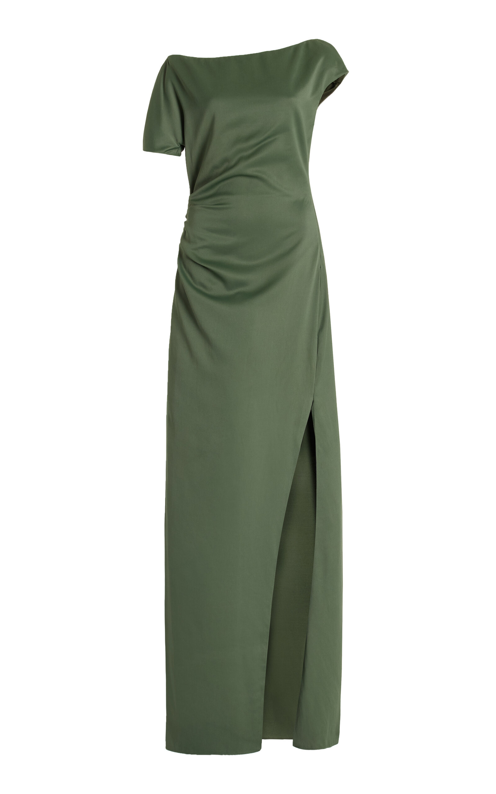 Del Core Asymmetric Satin Maxi Dress - Green