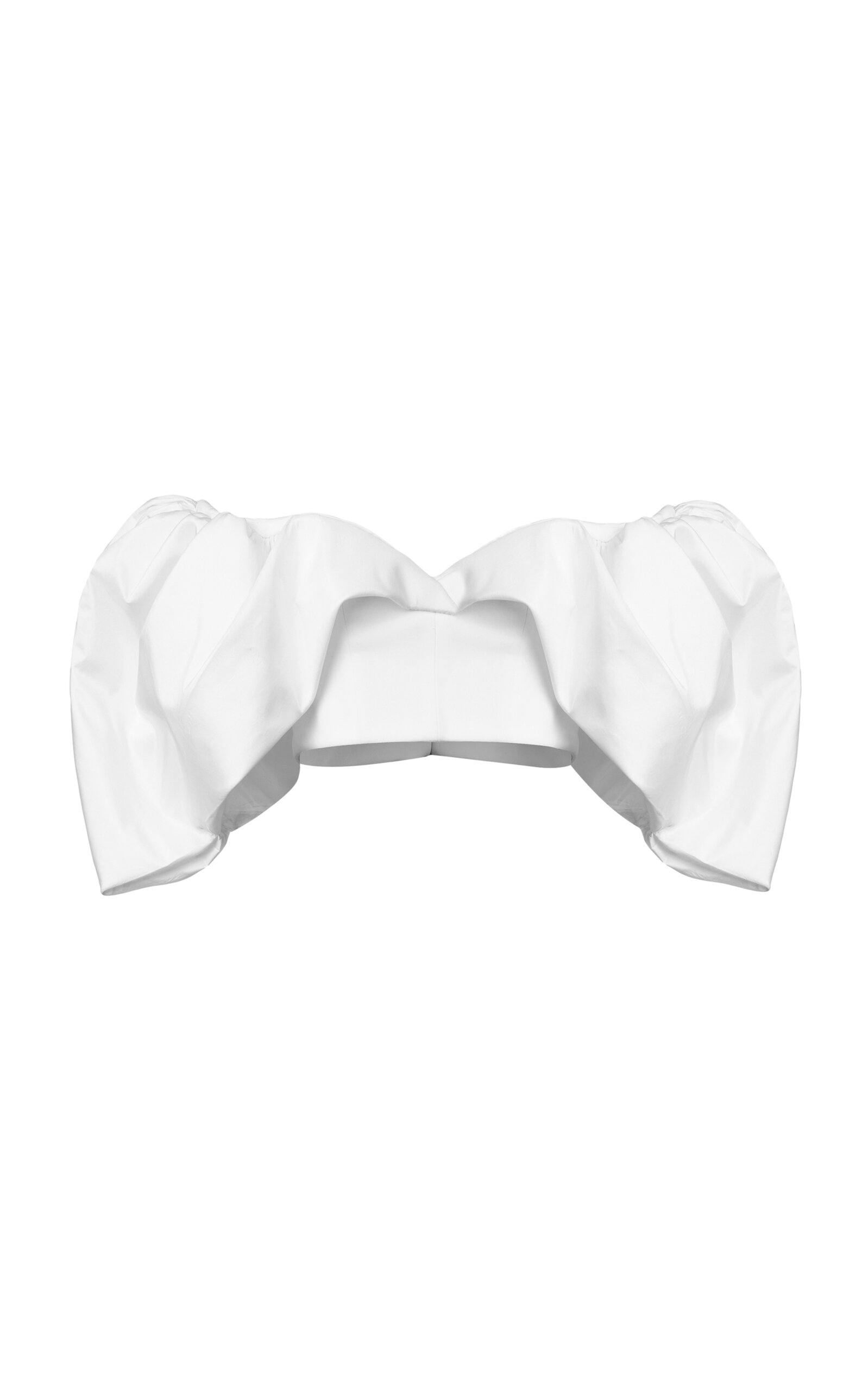 Gaurav Gupta Cloud Silk Puff Sleeve Drape Cropped Top In White