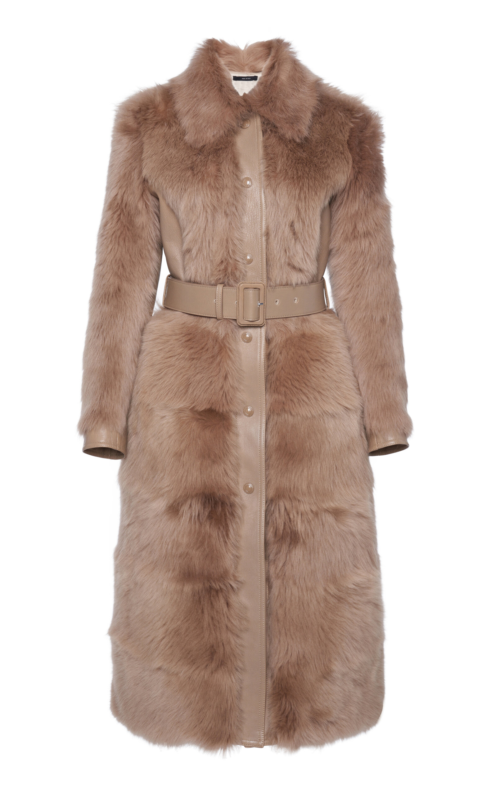 Tom Ford Belted Shearling Leather Coat In Neutral