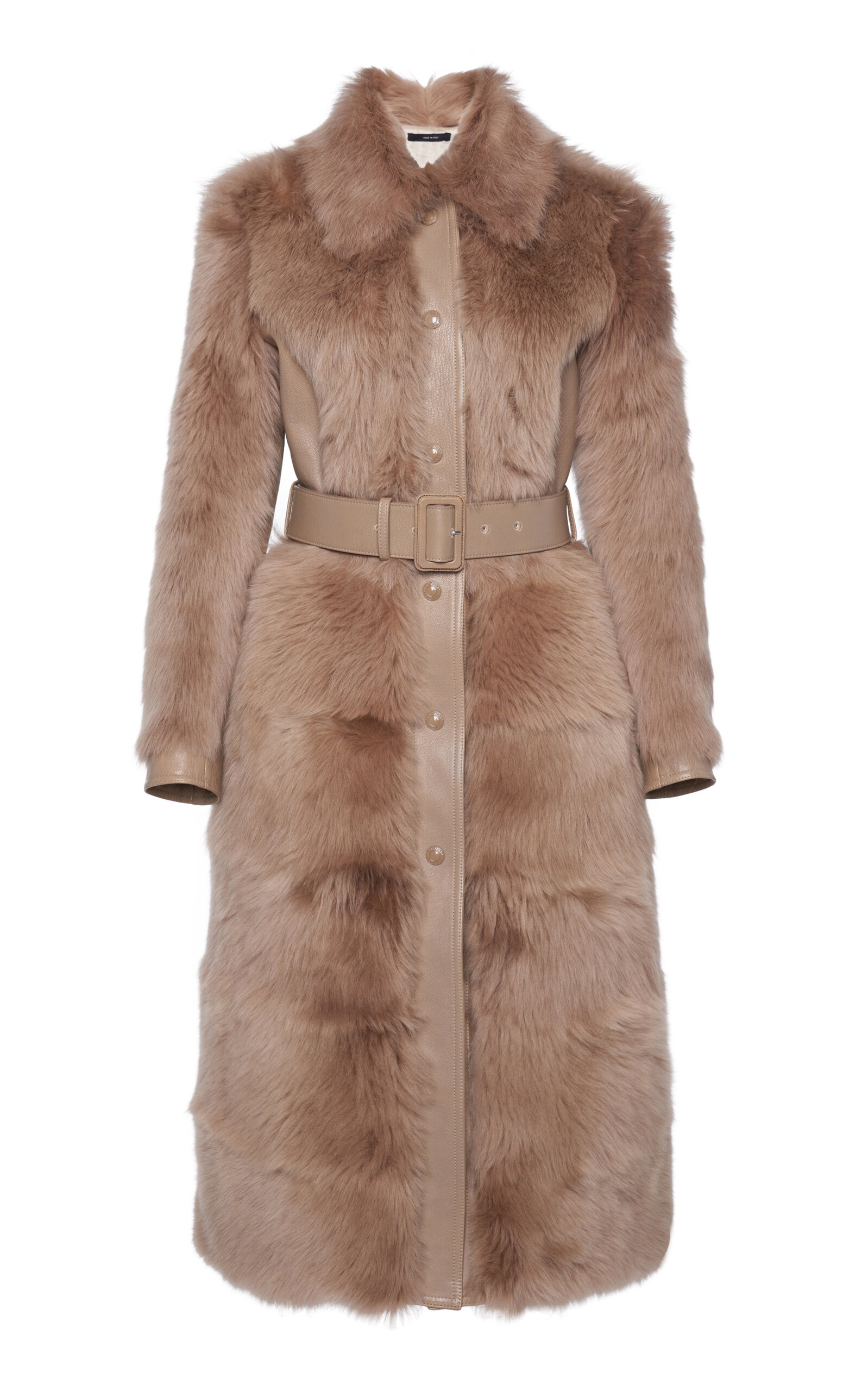 Tom Ford Belted Shearling Leather Coat In Neutral