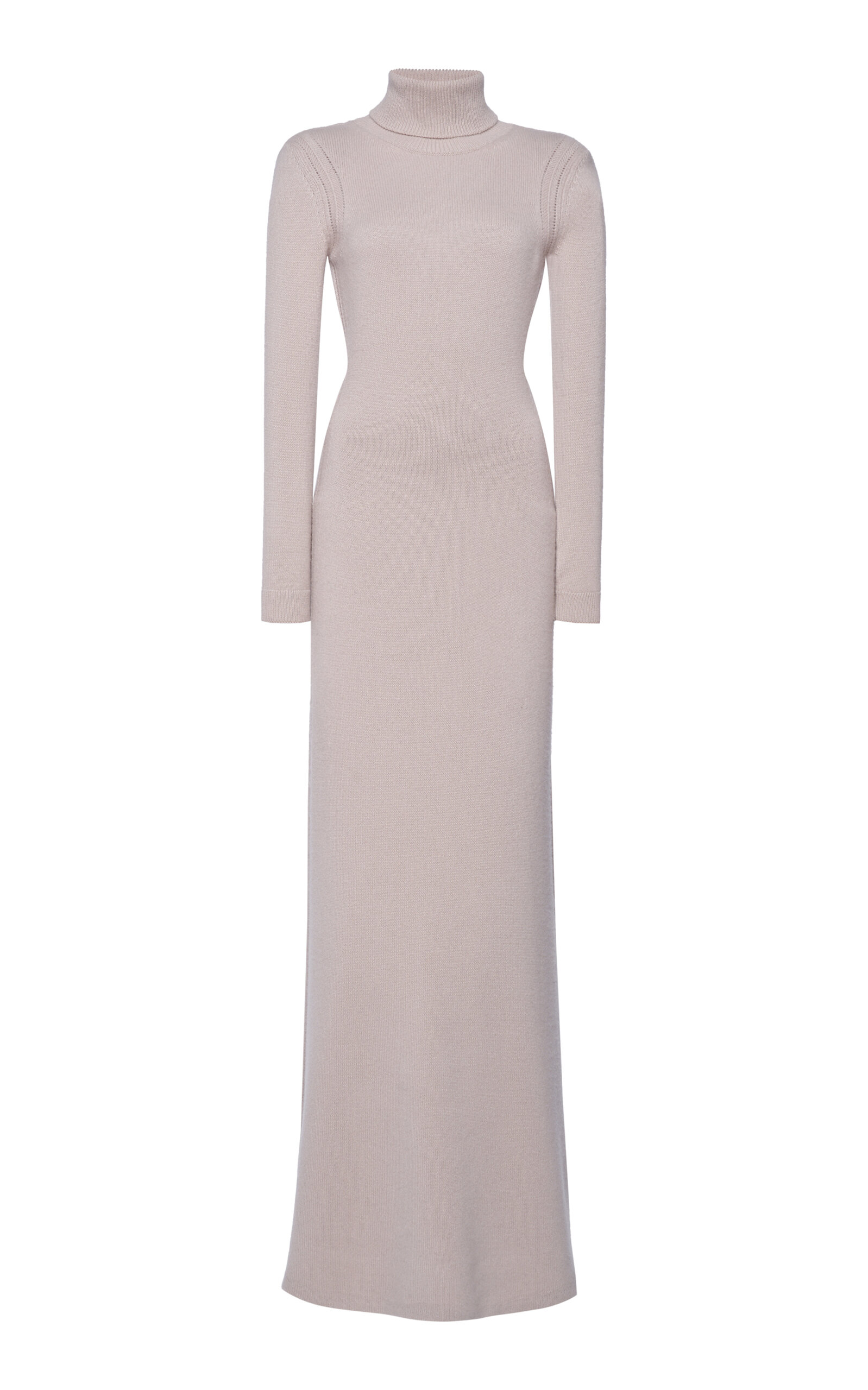 Tom Ford Broad-shouldered Ribbed Cashmere Maxi Dress In Neutral