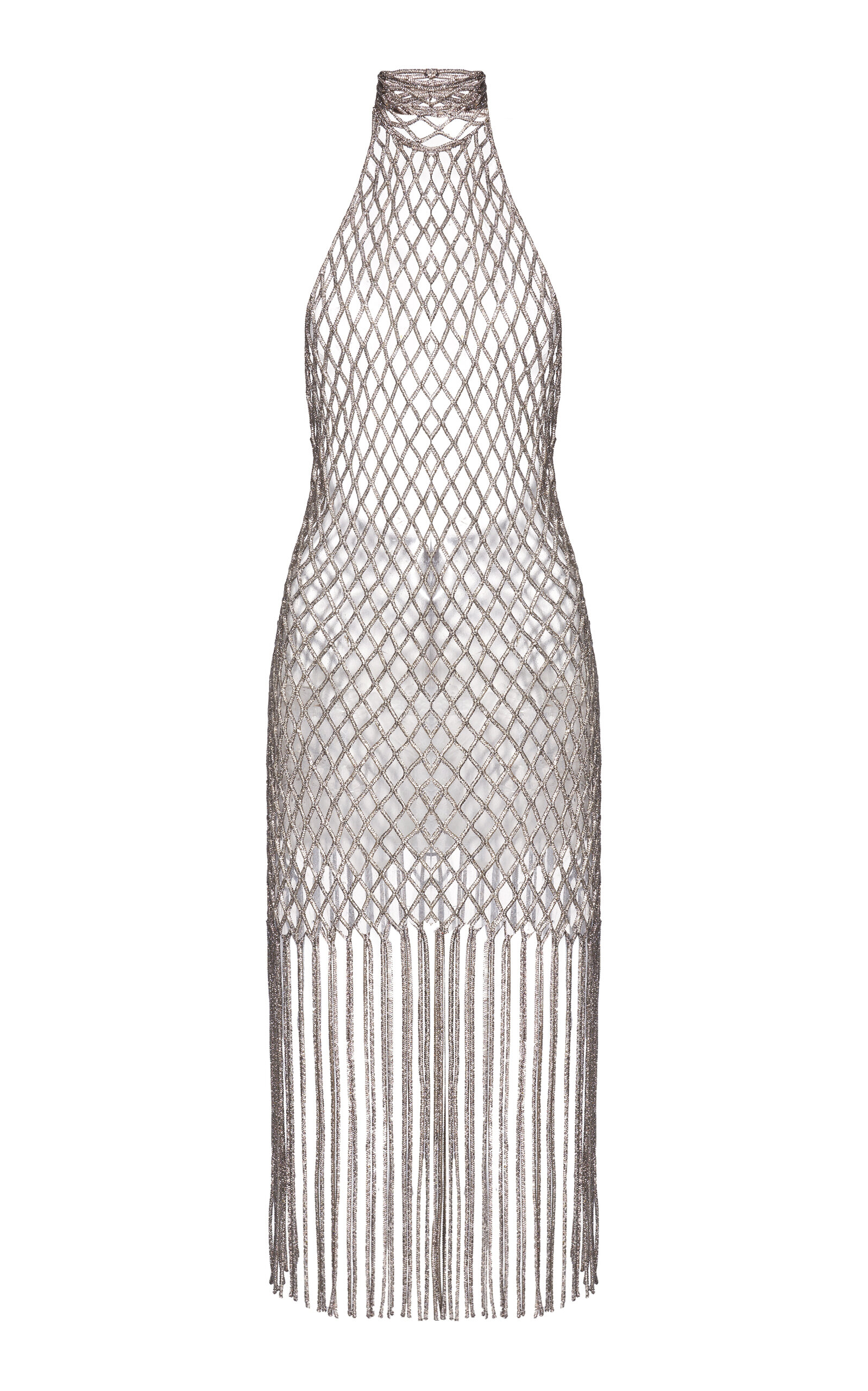 Tom Ford Metallic Cord Net Halterneck Mini Dress In Neutral