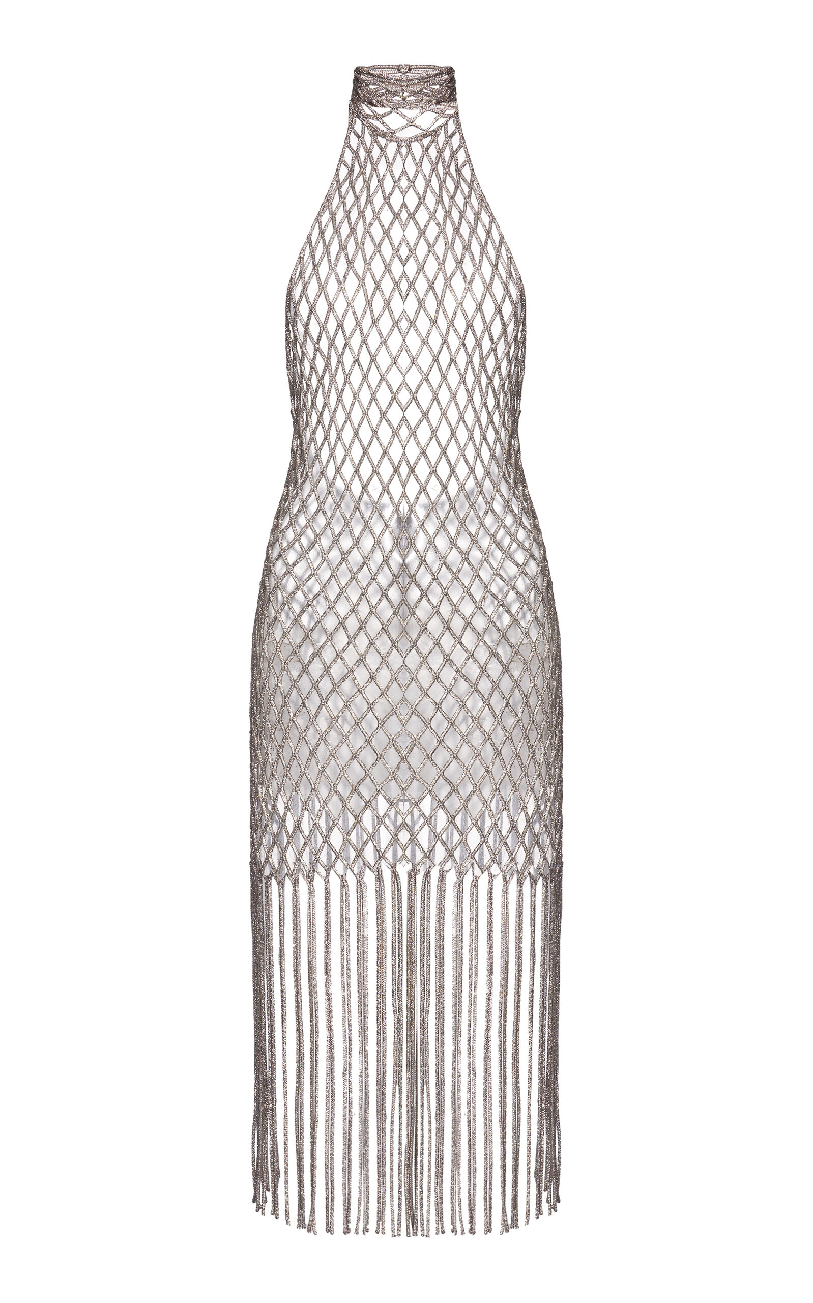Tom Ford Metallic Cord Net Halterneck Mini Dress In Neutral