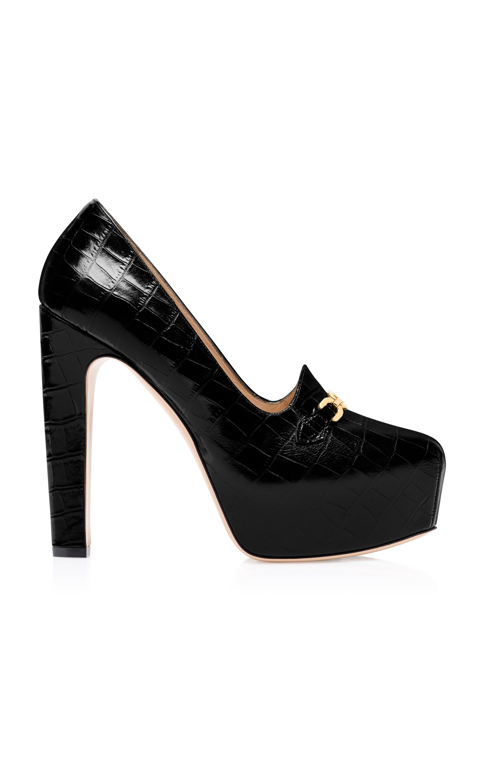 Tom Ford 135mm Whitney Shiny Croc-embossed Leather Platform Pumps In Black