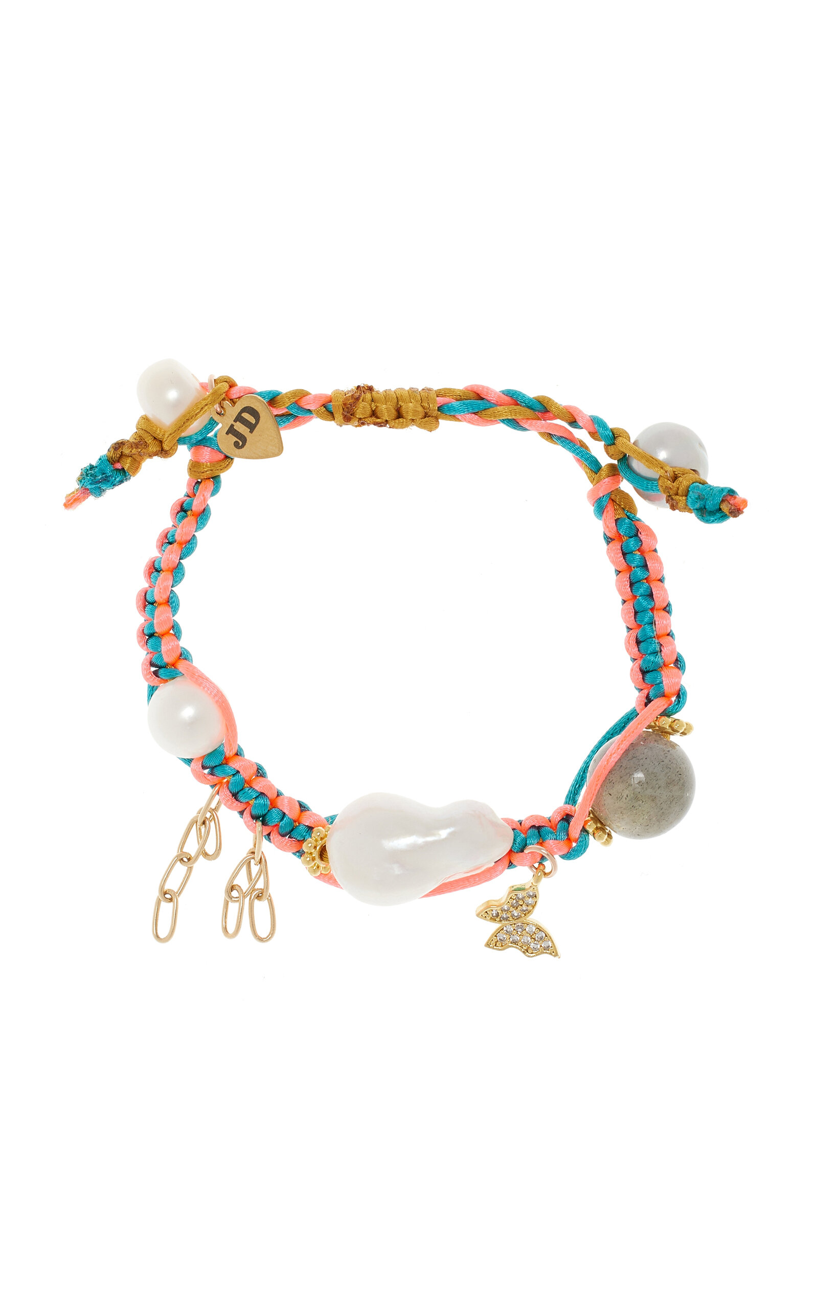 Tropical Mermaid Knotted Silk 18K Yellow Gold Multi-Stone Bracelet