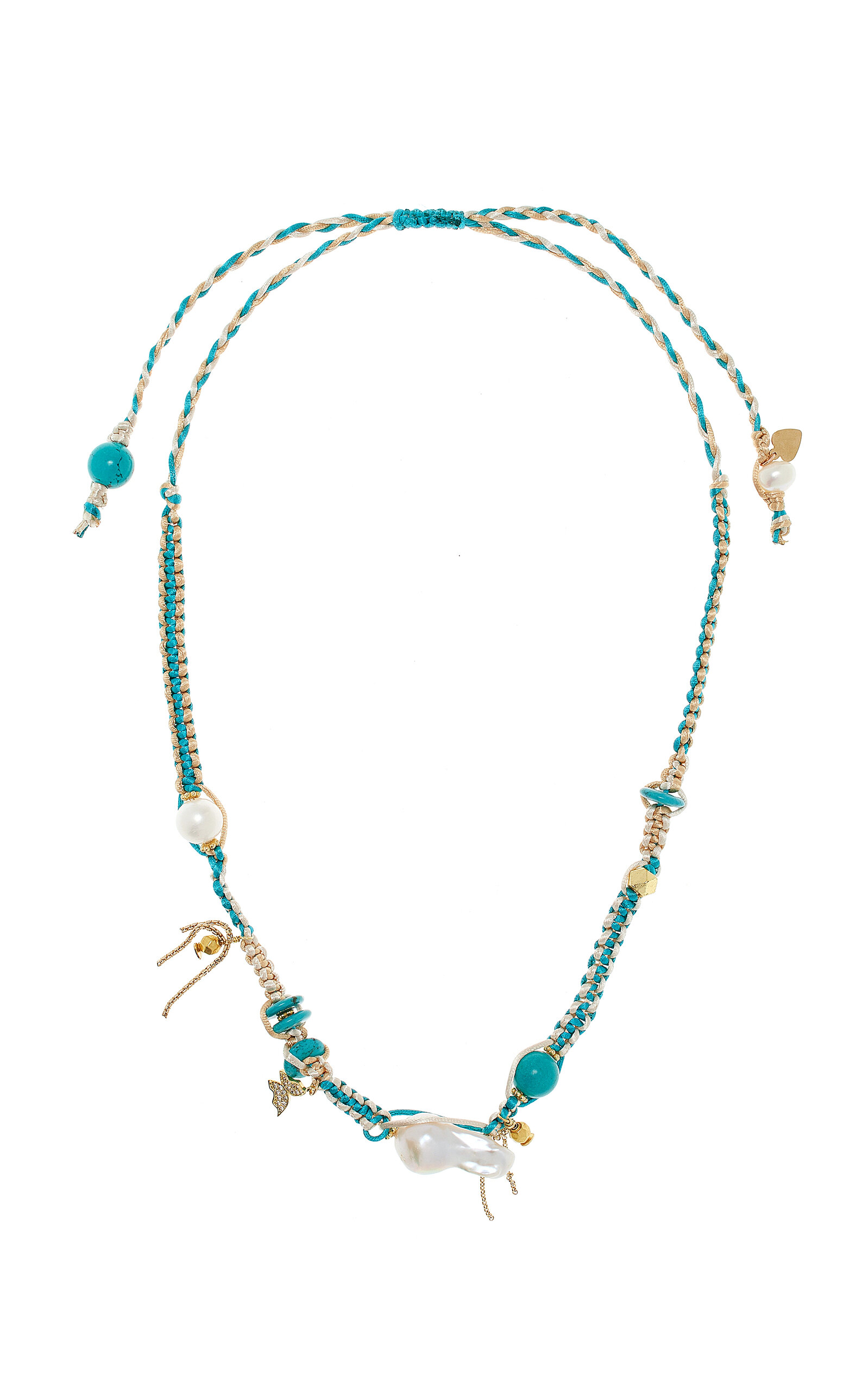 Sand Knotted Silk Turquoise; And Pearl Necklace