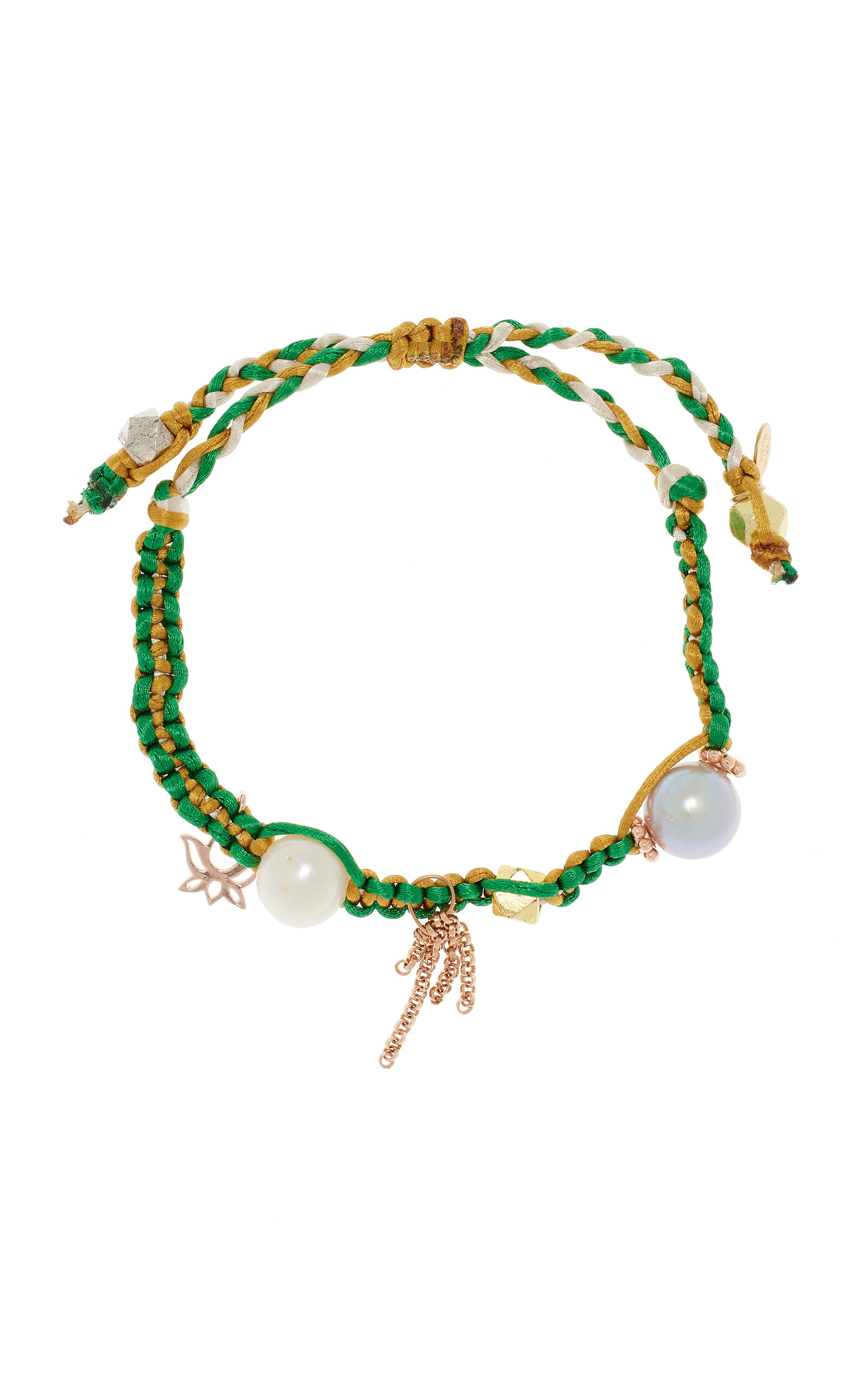 Golden Turquoise Knotted Silk Rose Gold Bracelet