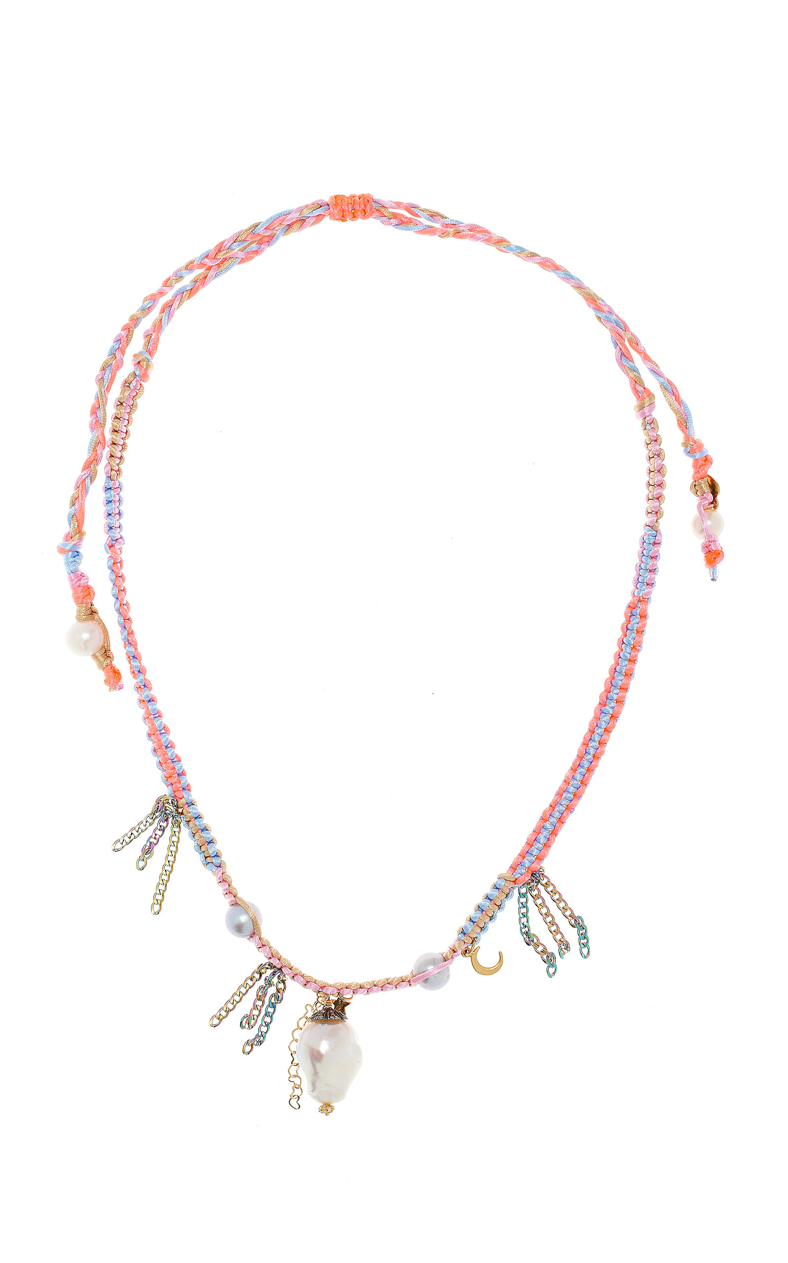 Neon Diamond Knotted Silk Multi-Stone Necklace
