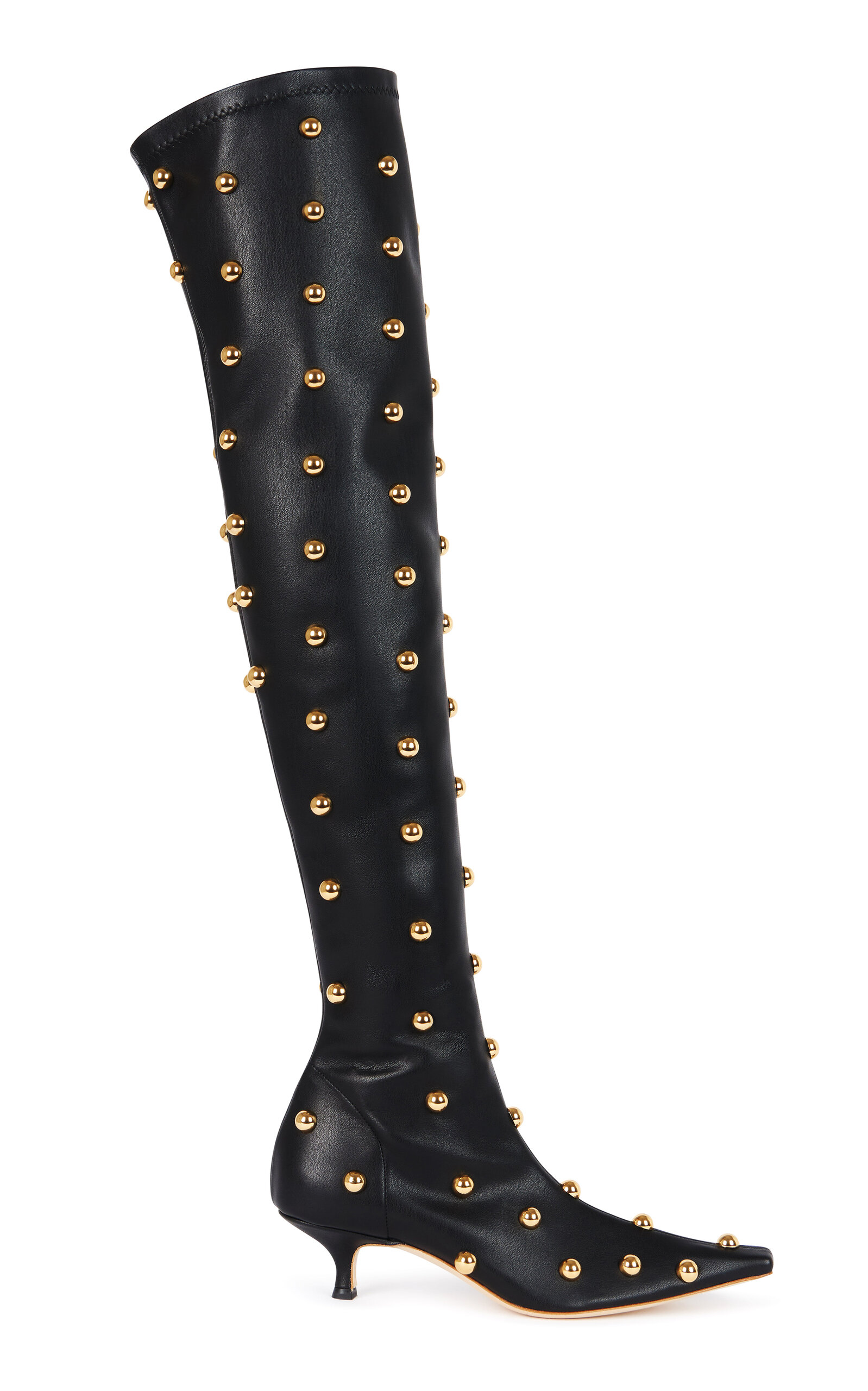 A.W.A.K.E. MODE Veronica Borchie Over-The-Knee Studded Faux Stretch Leather Boots - Black