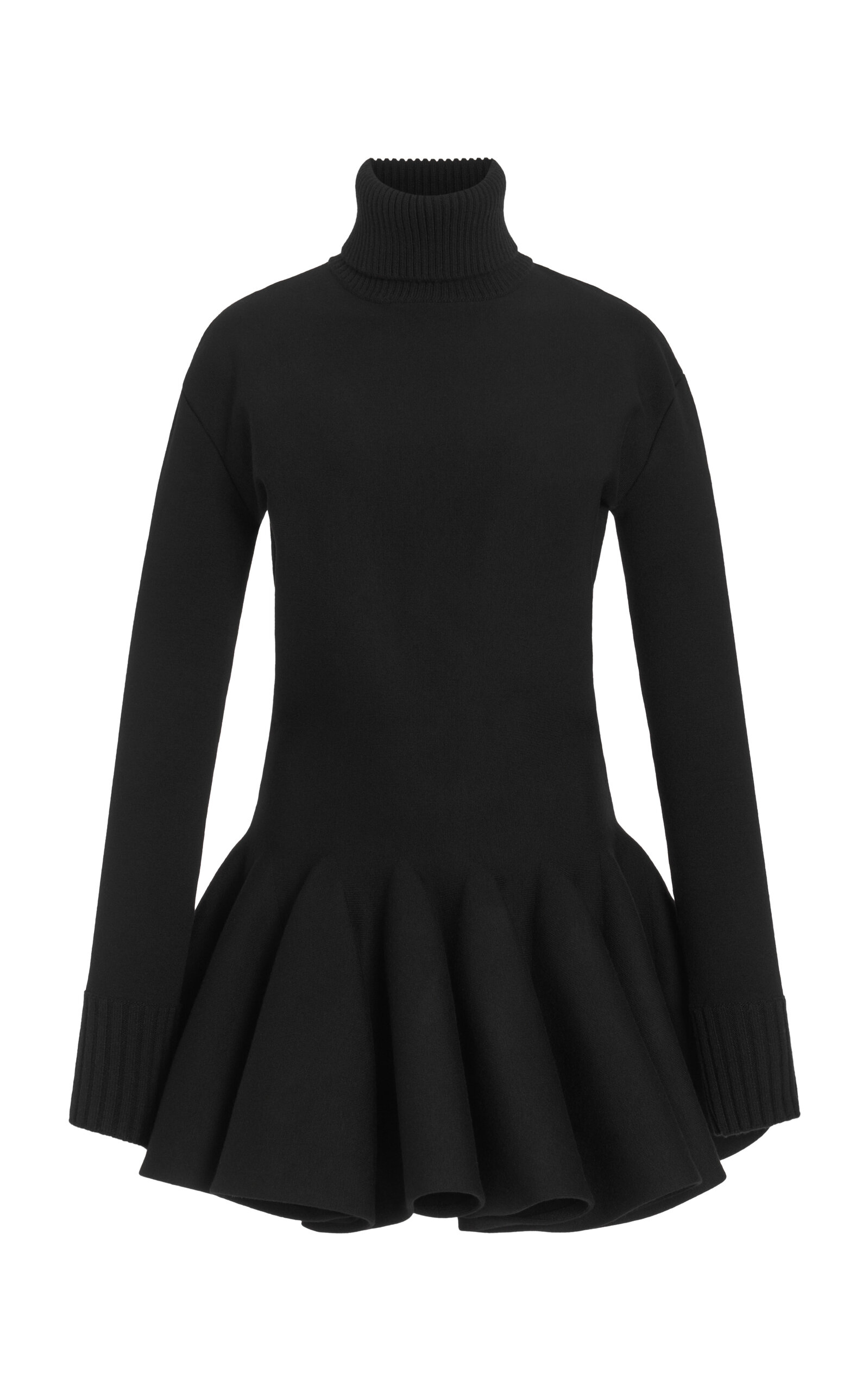 Valentino Turtleneck Wool-blend Mini Dress In Black