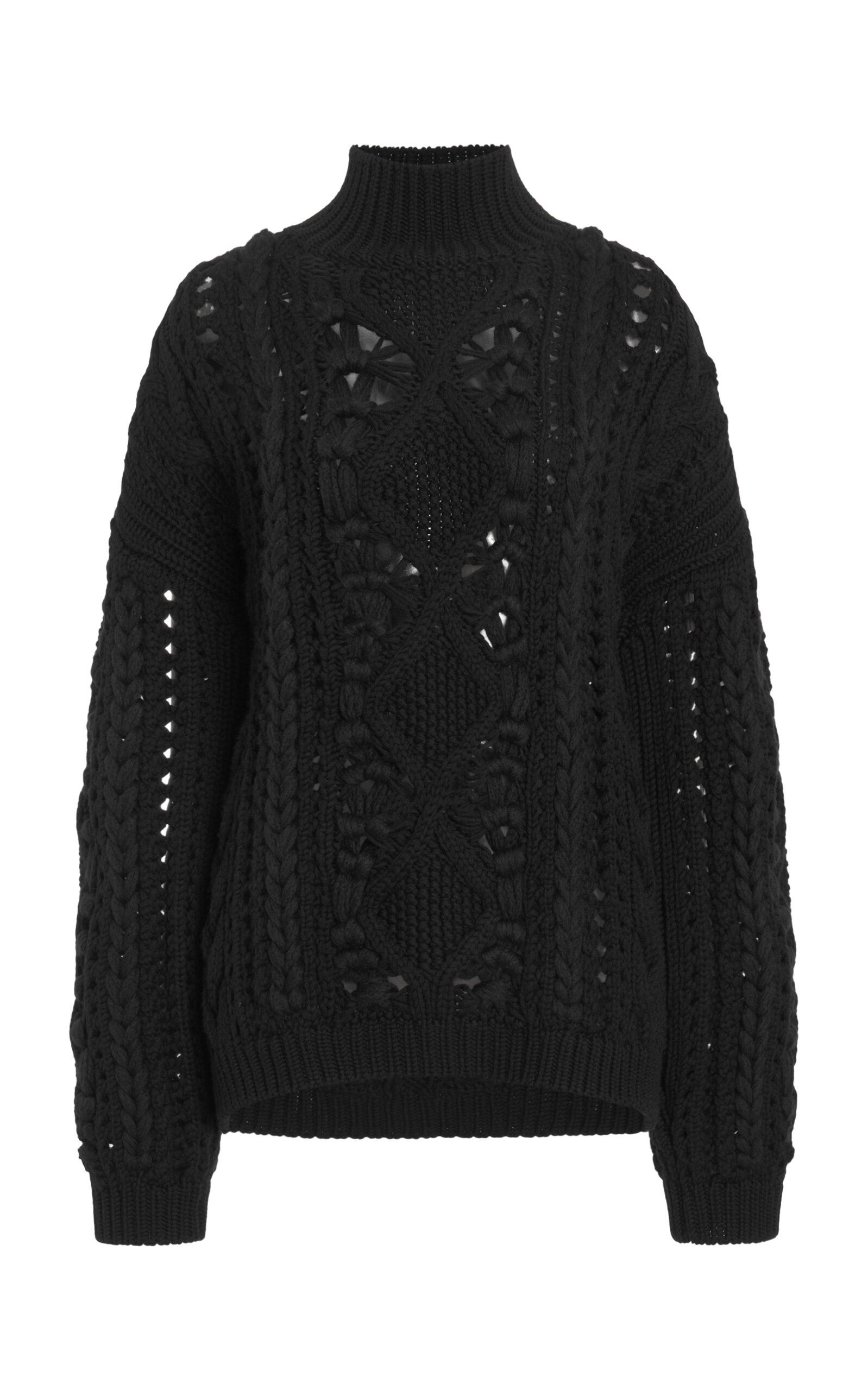 Valentino Open-knit Virgin-wool Sweater In Black