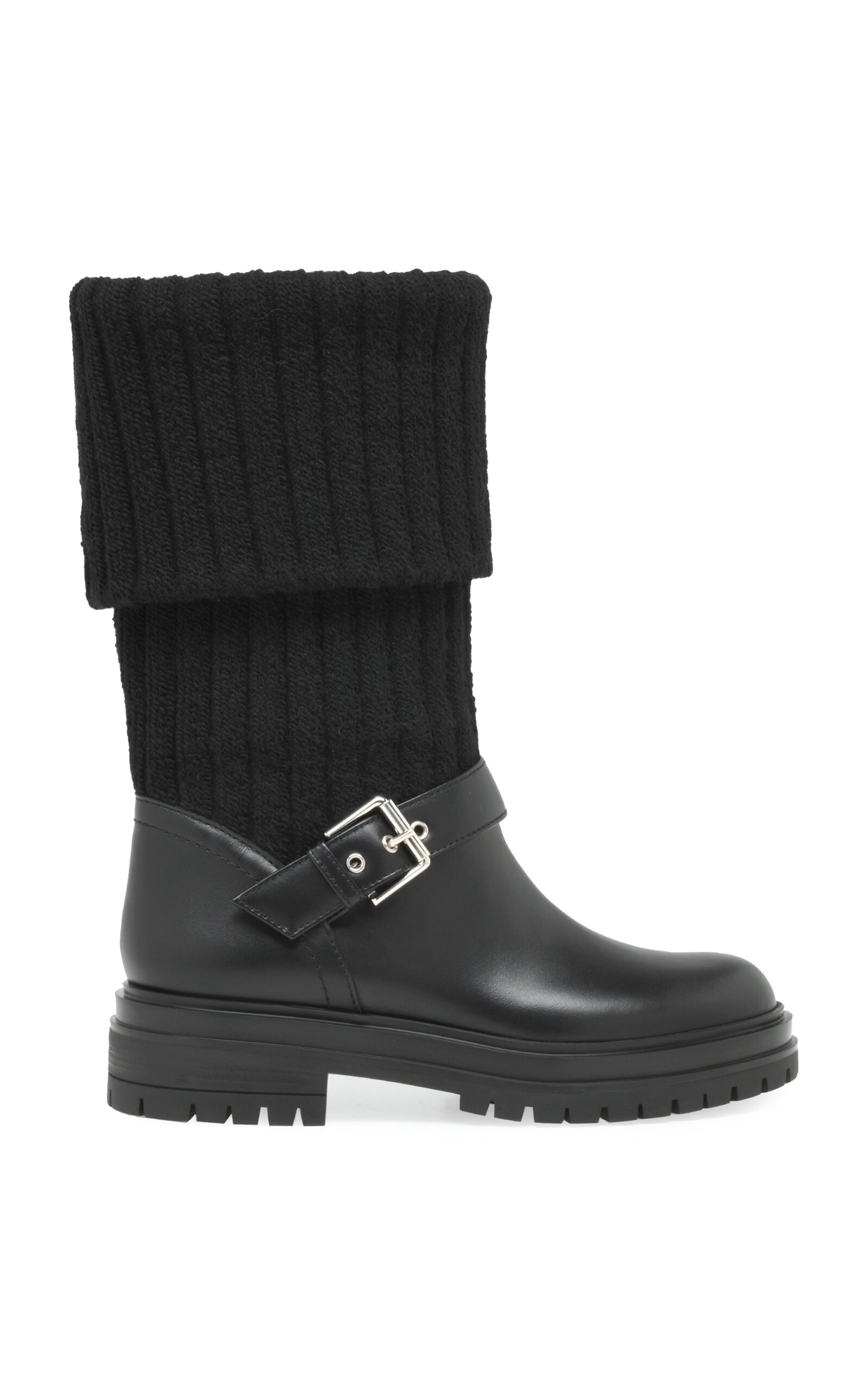 Gianvito Rossi Knit-Paneled Leather Knee Boots - Black
