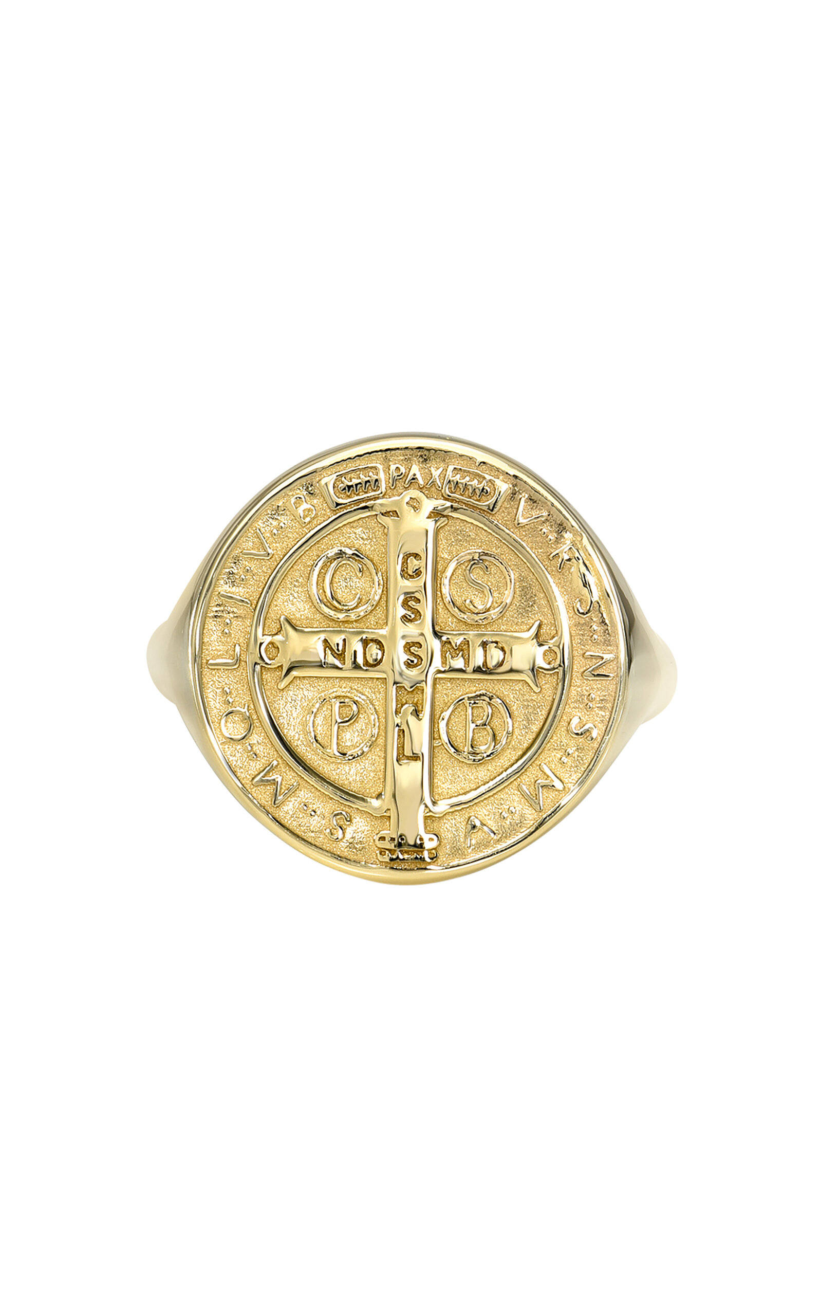 Shop Dru Baby St. Benedict 14k Yellow Gold Signet Ring