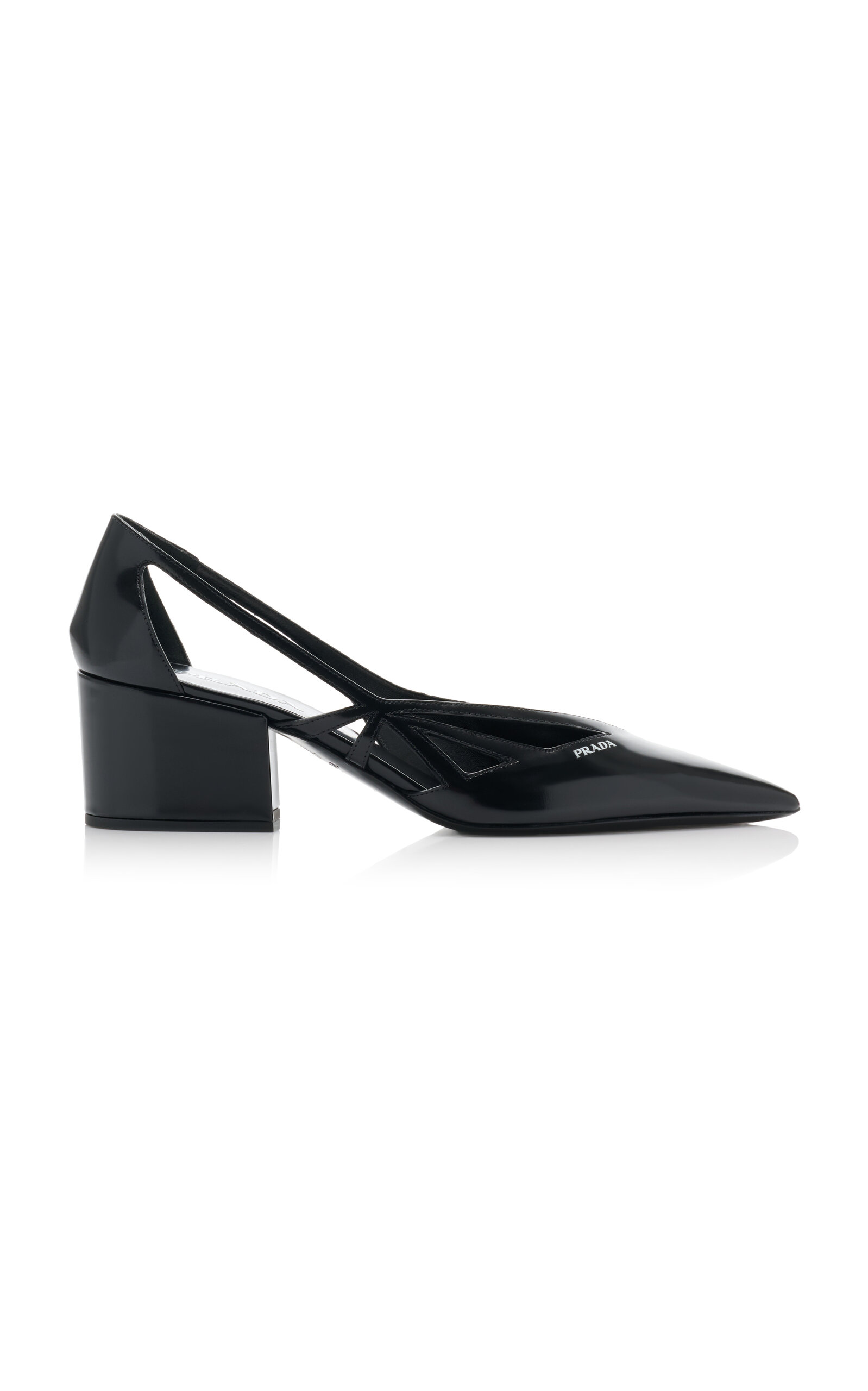 Prada Leather Cutout Block-heel Pumps In Animal Print