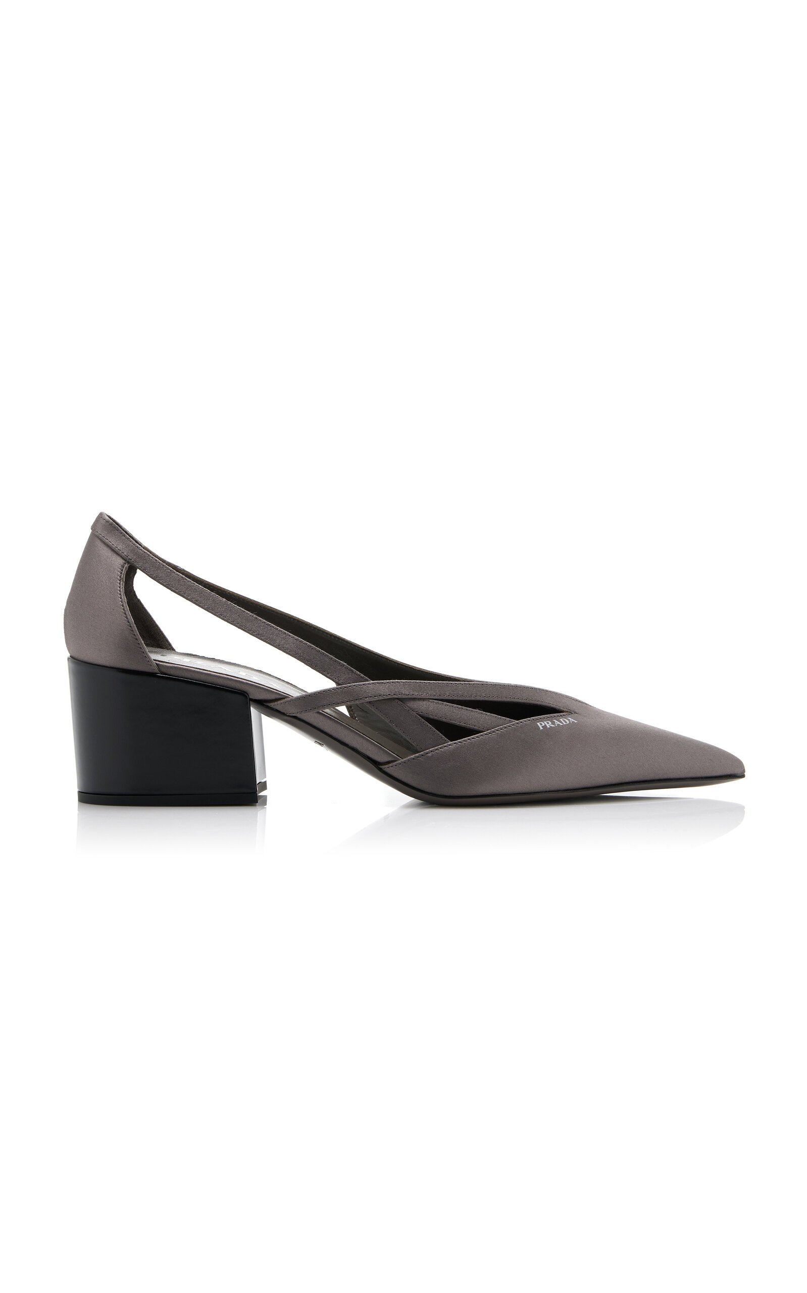 Prada Cutout Satin Pumps In Grey