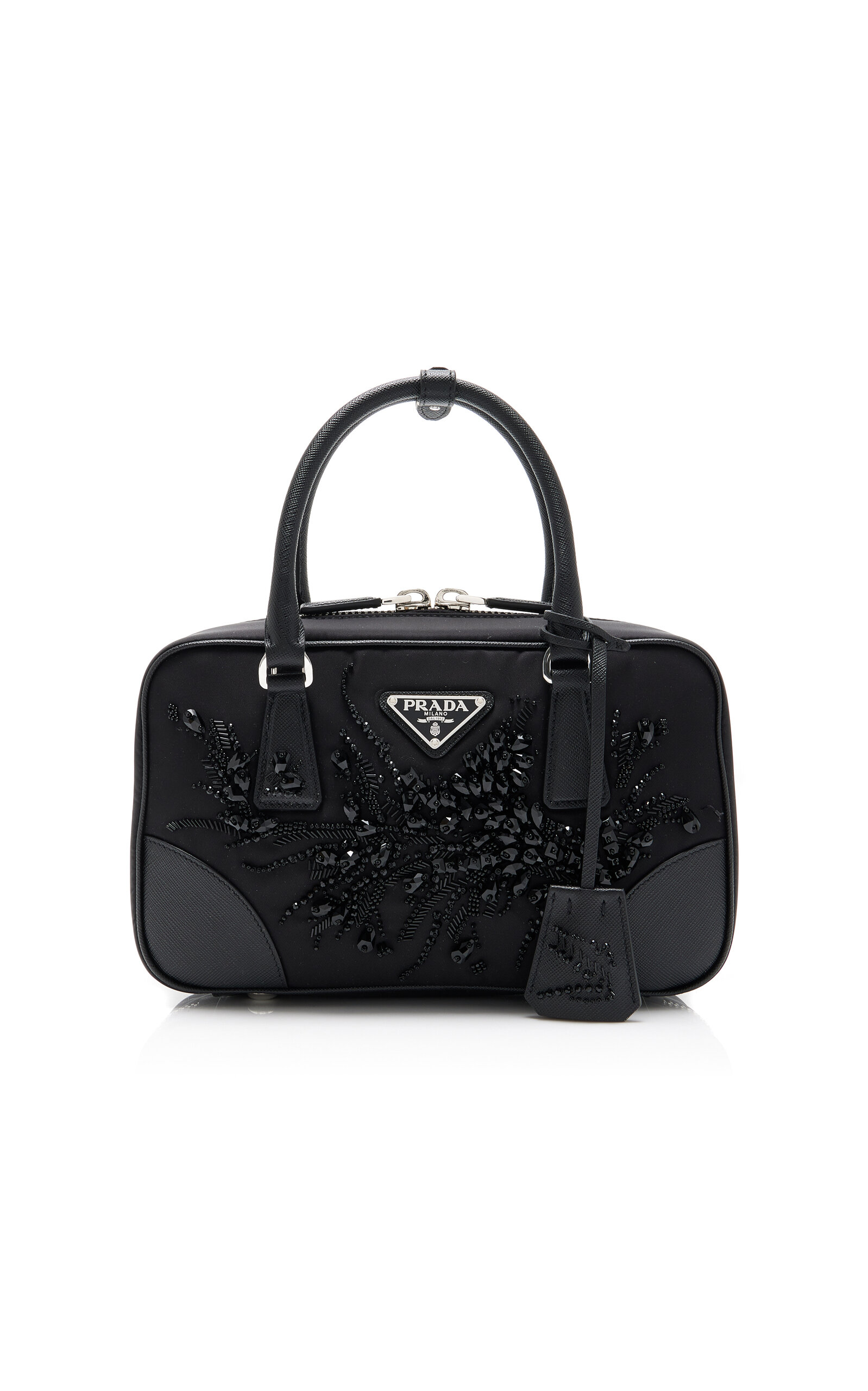 Prada Embroidered Nylon-Leather Top Handle Bag