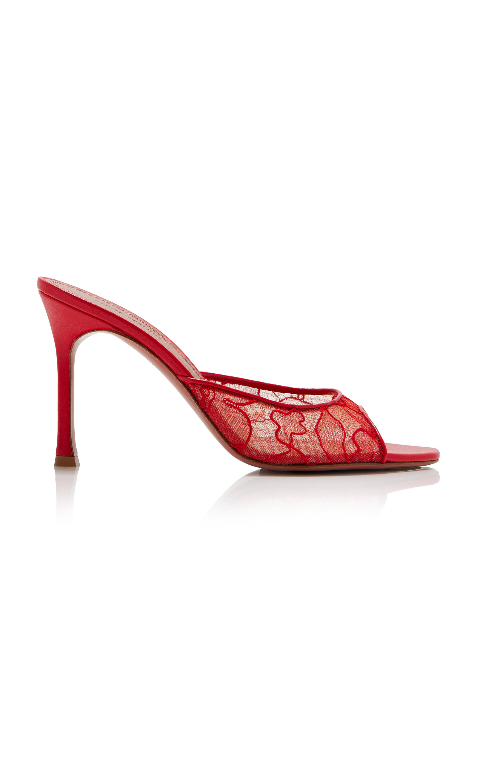 Amina Muaddi Alexa Lace Stiletto Mule Sandals In Red