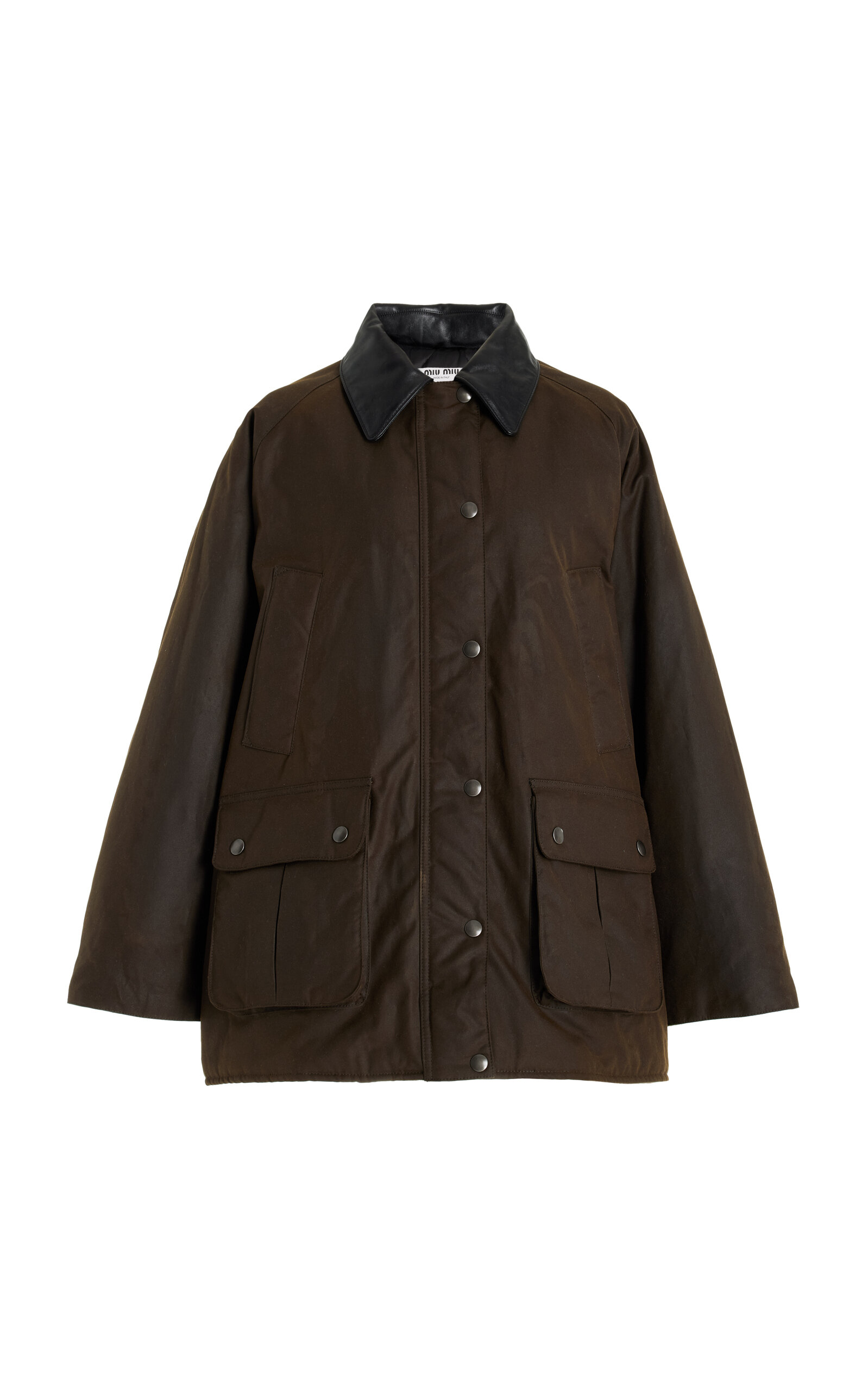 Miu Miu Waxed Oversized Canvas Cotton Jacket In Brown