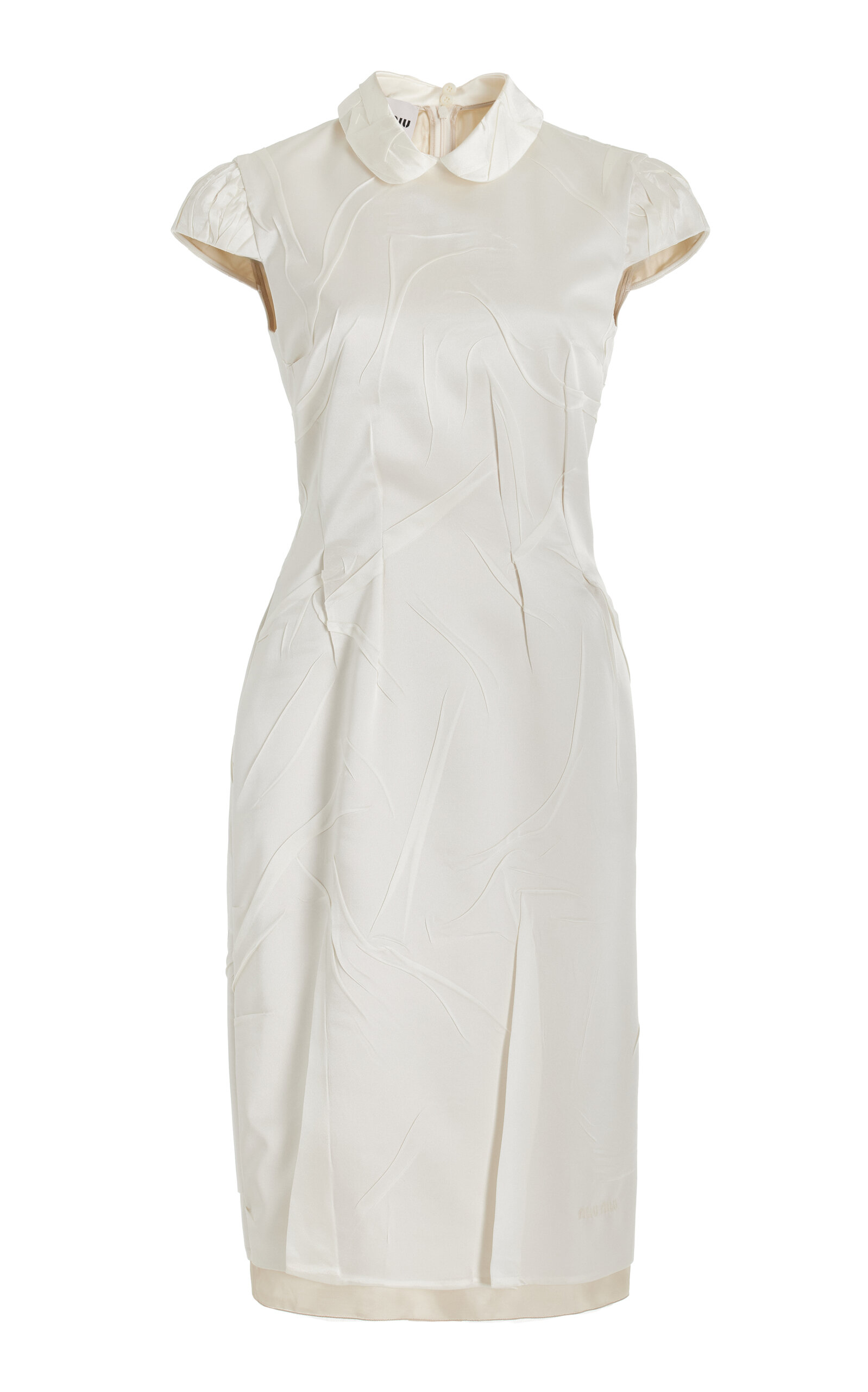 Miu Miu Crushed Silk Satin Midi Dress In White
