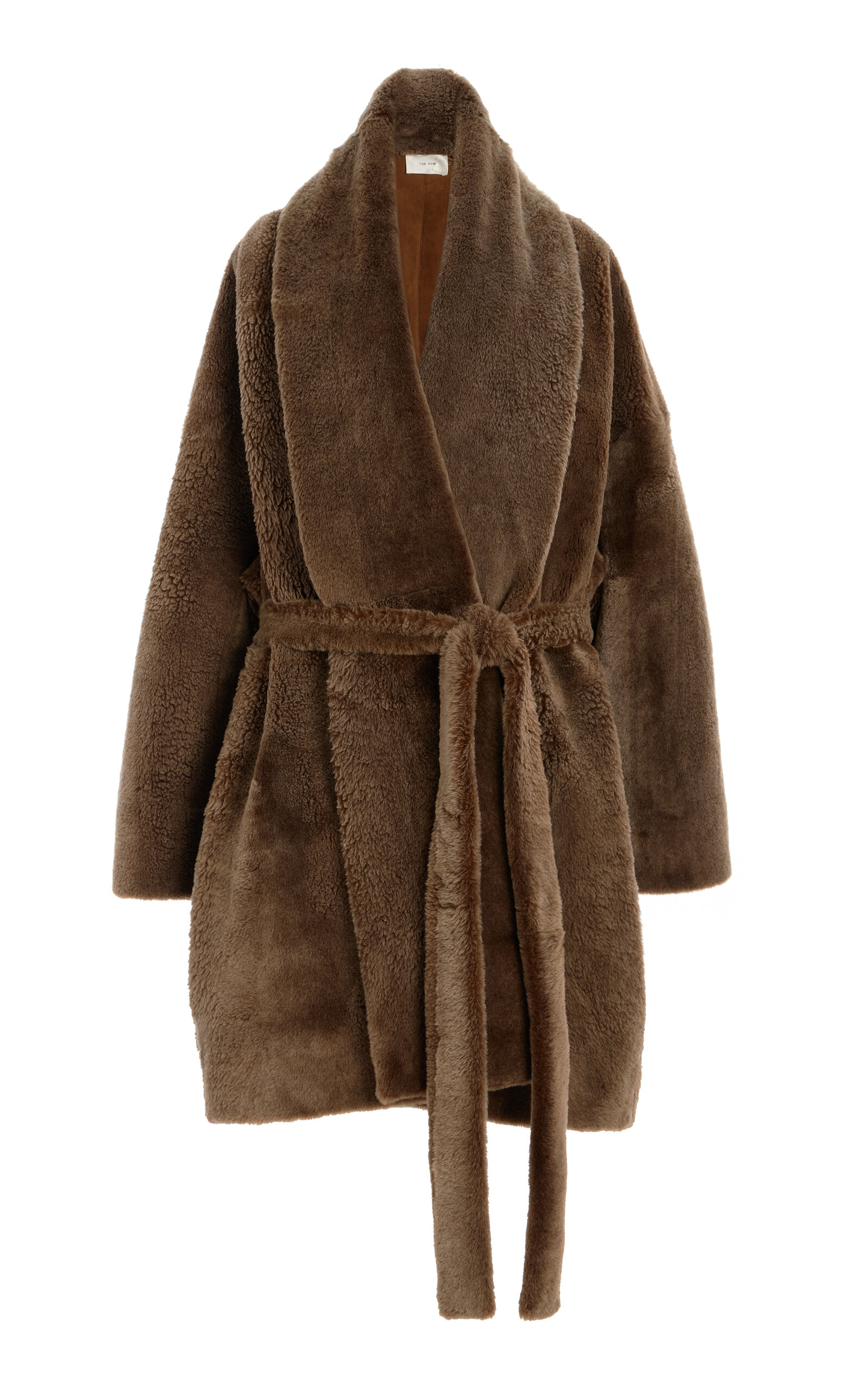 The Row Lucja Lambskin Belted Coat In Brown