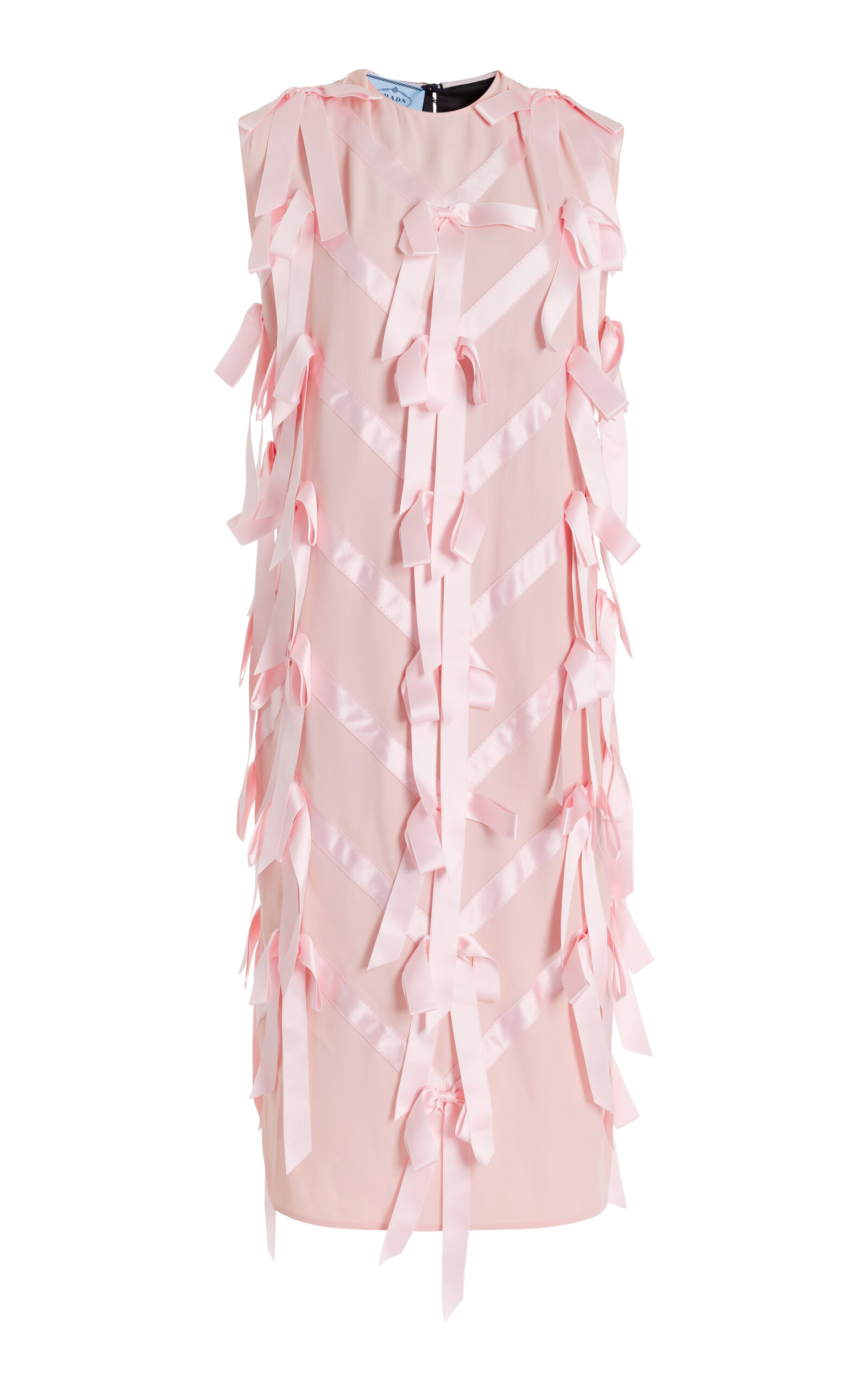 Prada - Ribbon-Embroidered Satin Midi Dress - Pink - IT 38 - Moda Operandi