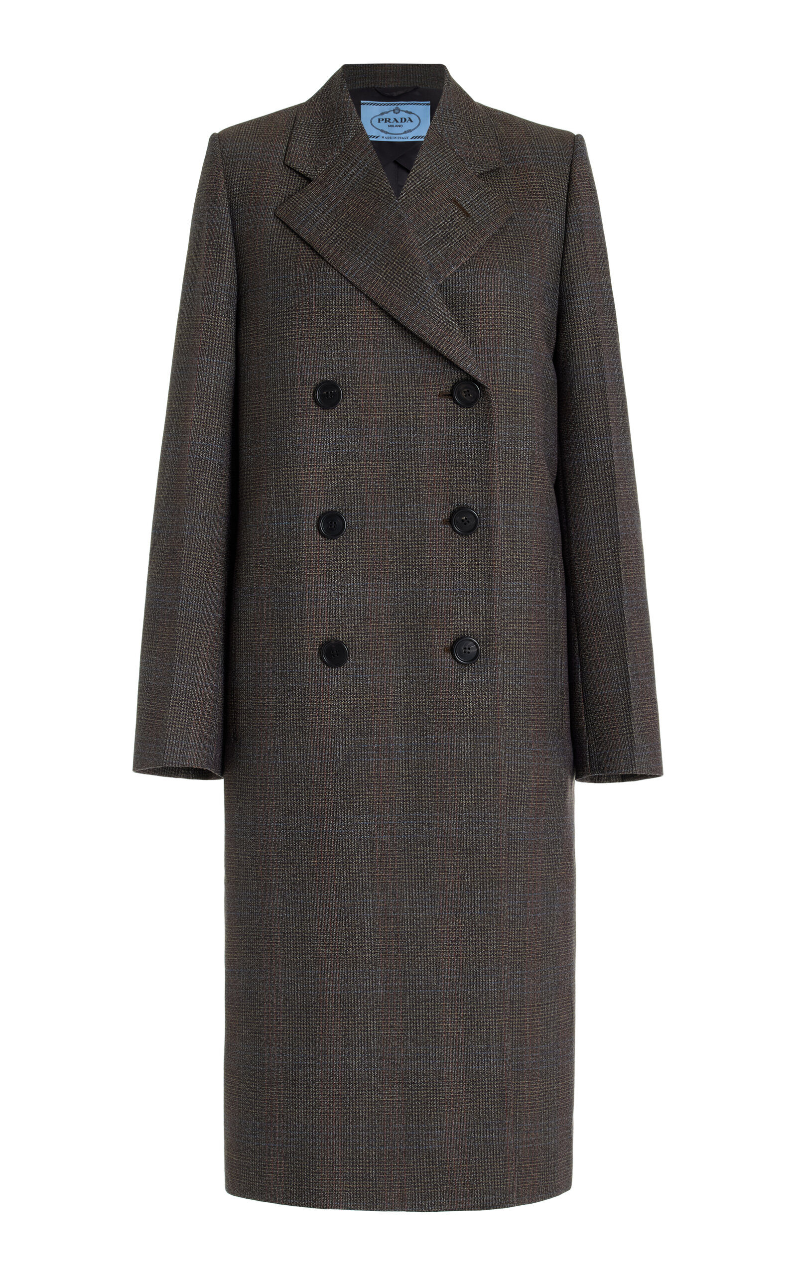Prada Wool Mouliné Double-breasted Coat In Grey