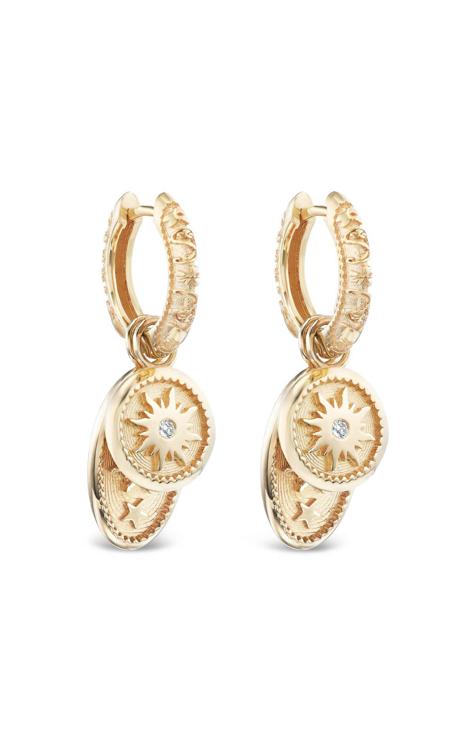 Marlo Laz Southwestern 14k Yellow Gold Diamond Hoop Earrings In Gold